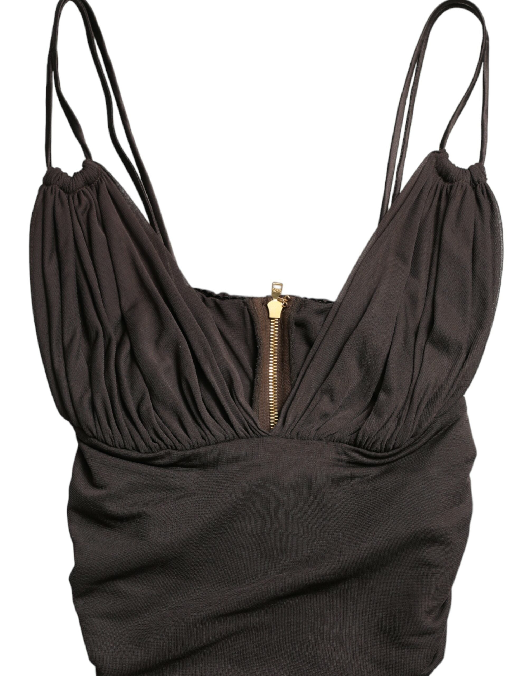 Dolce & Gabbana Brown Viscose Plunging V-neck Cropped Tank Top Dolce & Gabbana