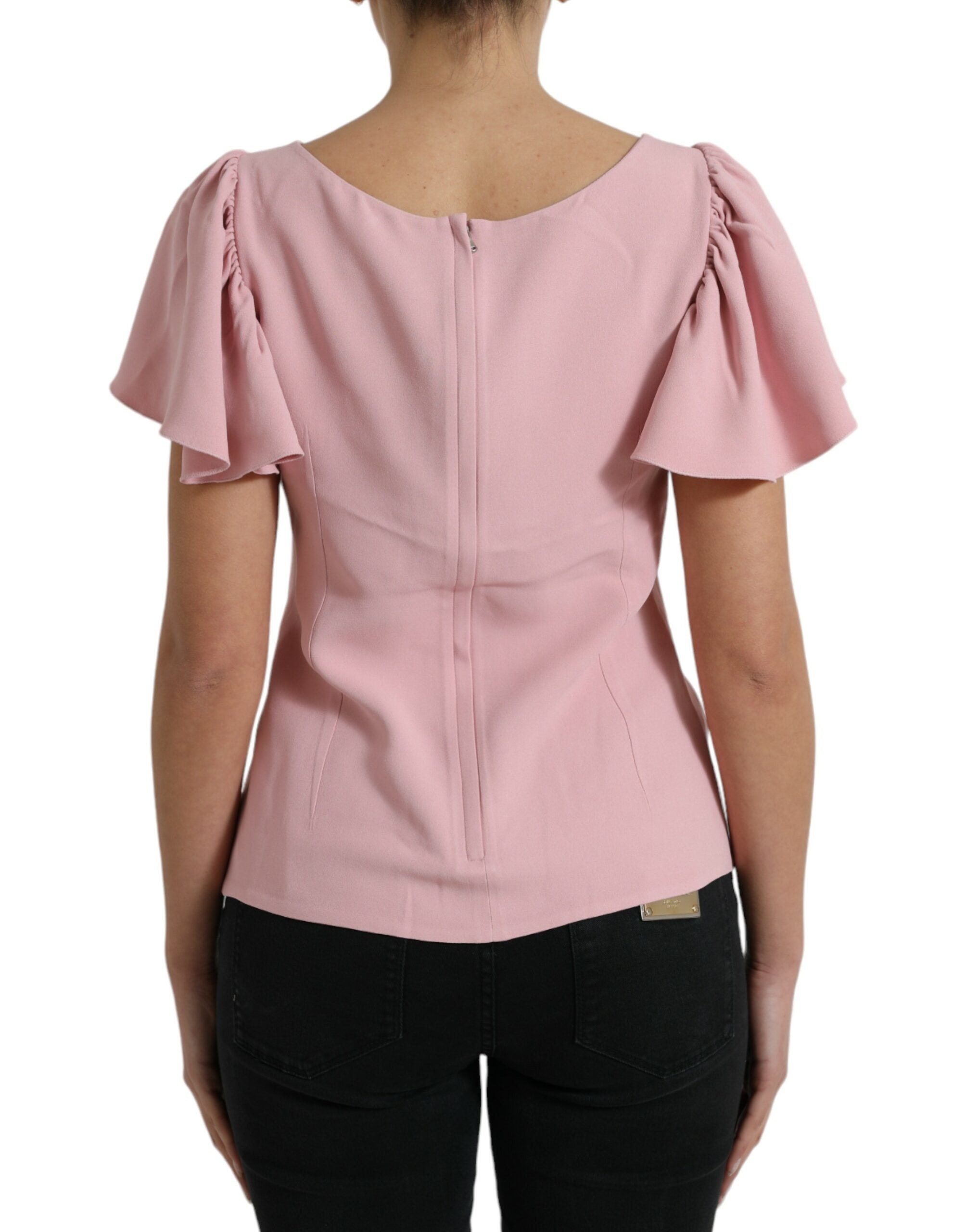 Dolce & Gabbana Pink Short Sleeves Round Neck Blouse Top Dolce & Gabbana