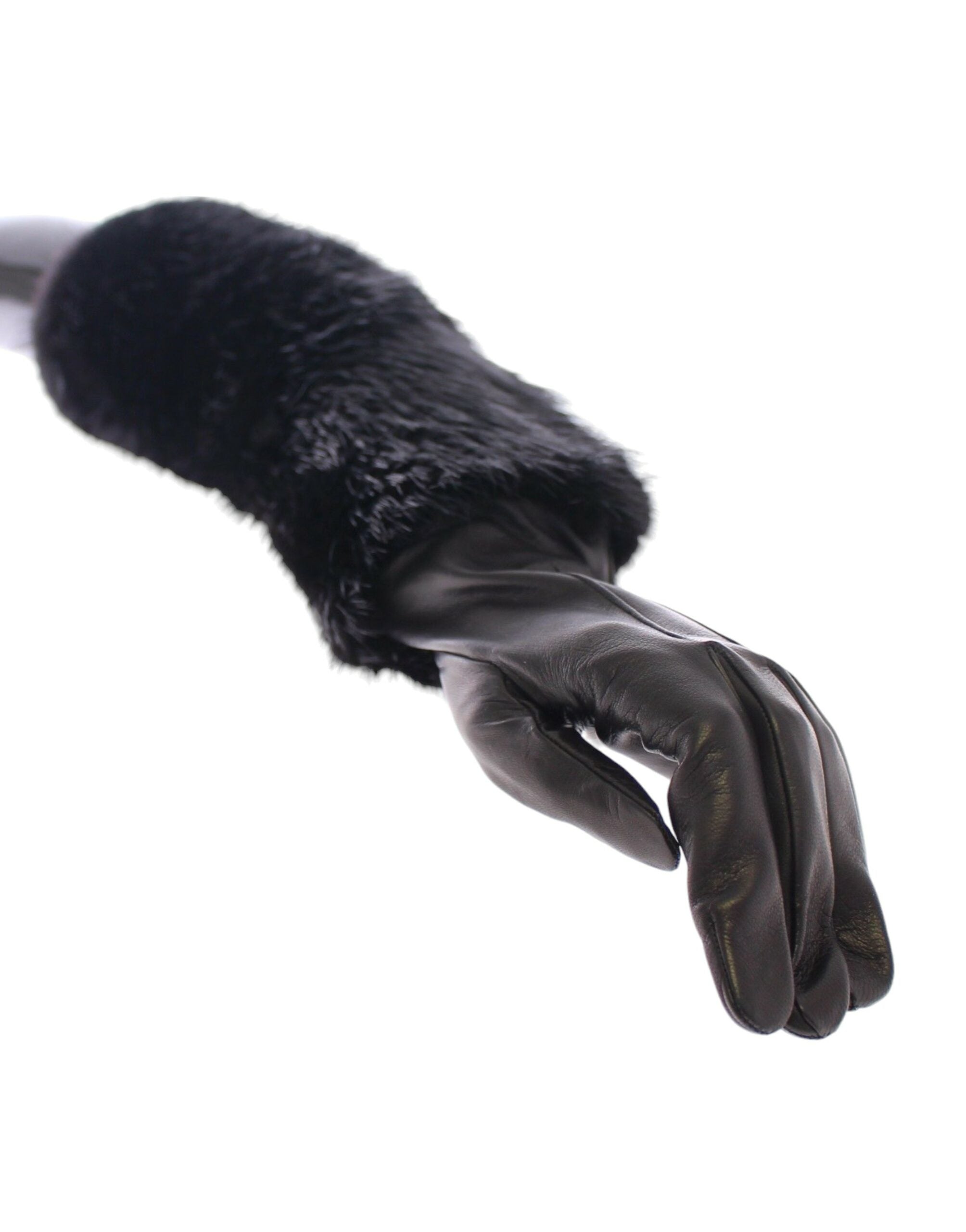 Dolce & Gabbana Black Beaver Fur Lambskin Leather Elbow Gloves Dolce & Gabbana