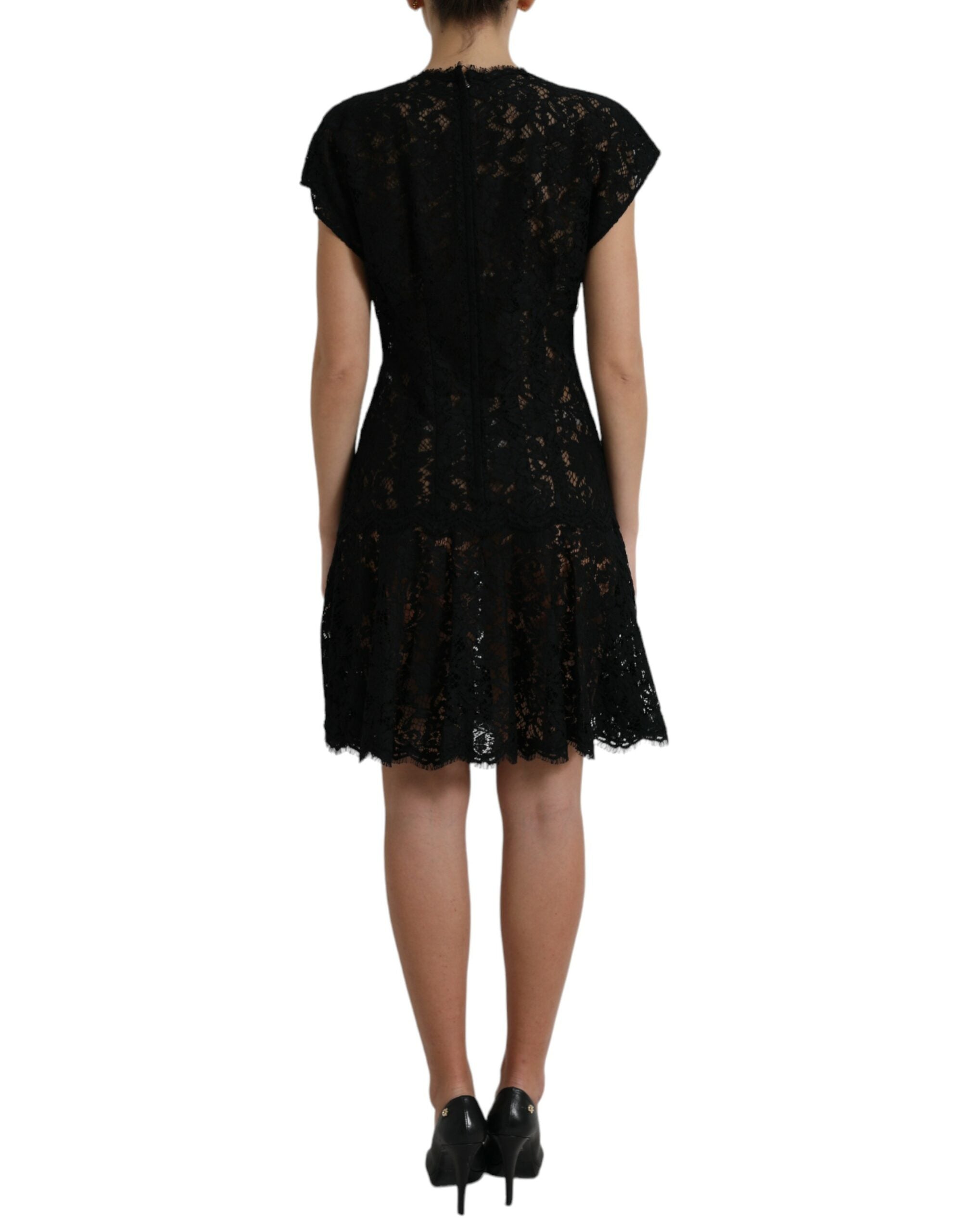 Dolce & Gabbana Black Floral Lace Cotton A-line Mini Dress Dolce & Gabbana