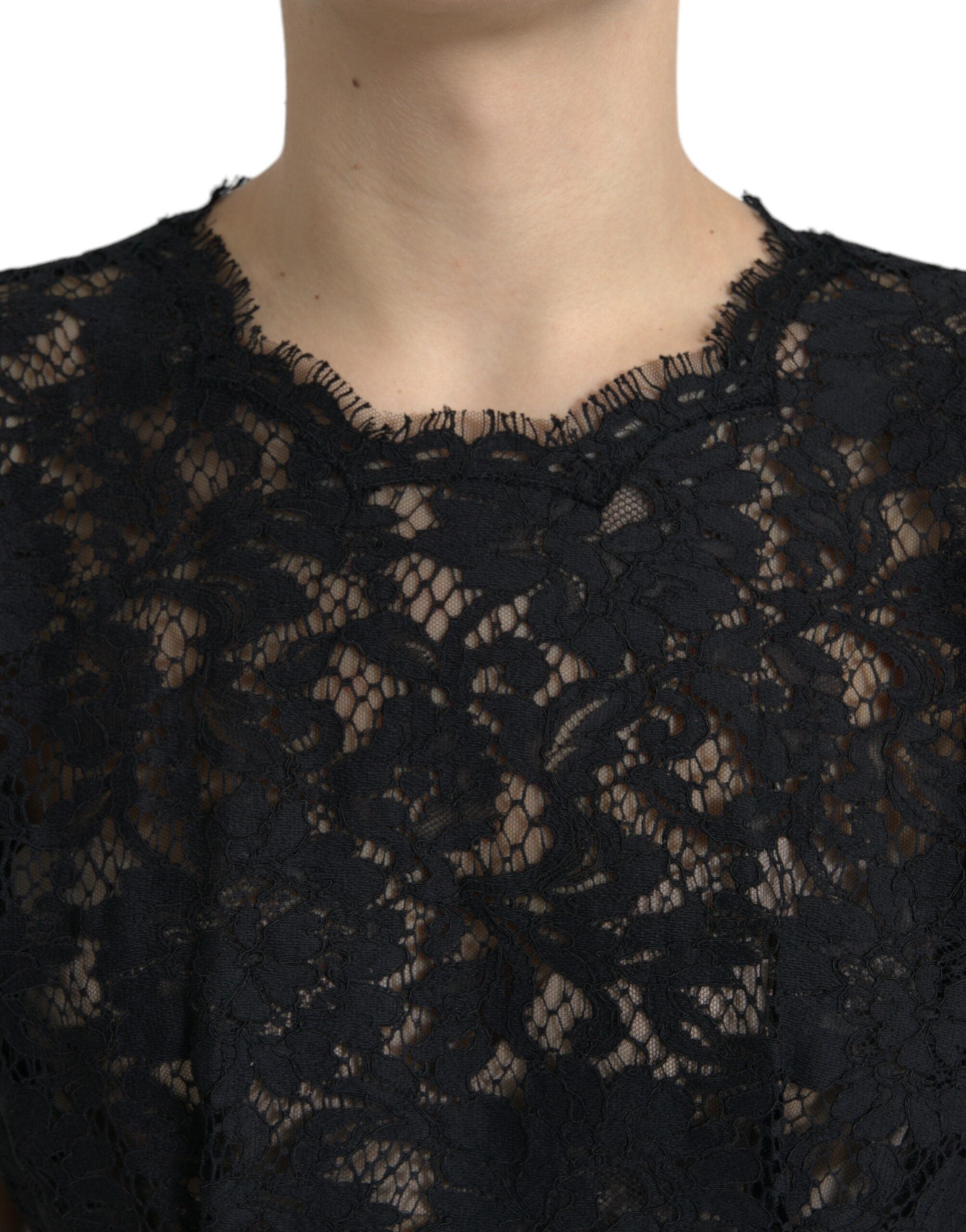 Dolce & Gabbana Black Floral Lace Cotton A-line Mini Dress Dolce & Gabbana