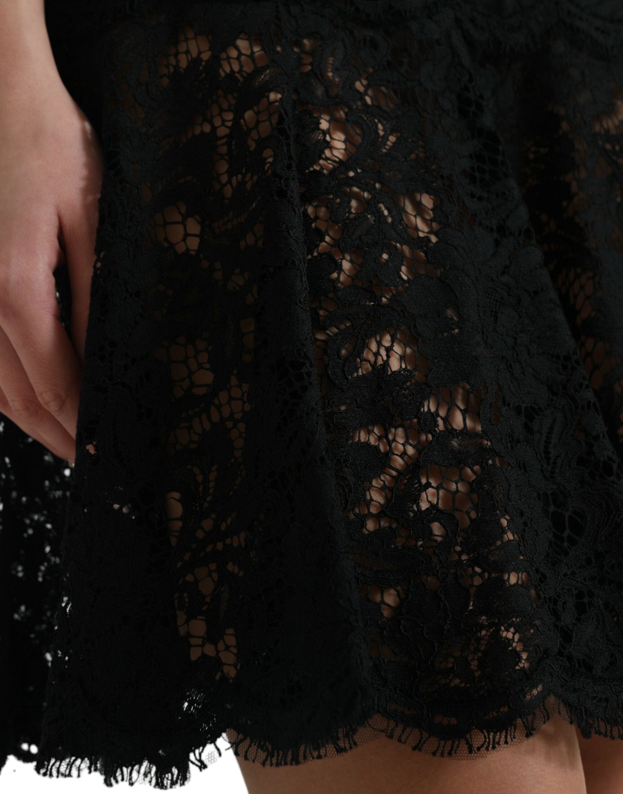 Dolce & Gabbana Black Floral Lace Cotton A-line Mini Dress Dolce & Gabbana