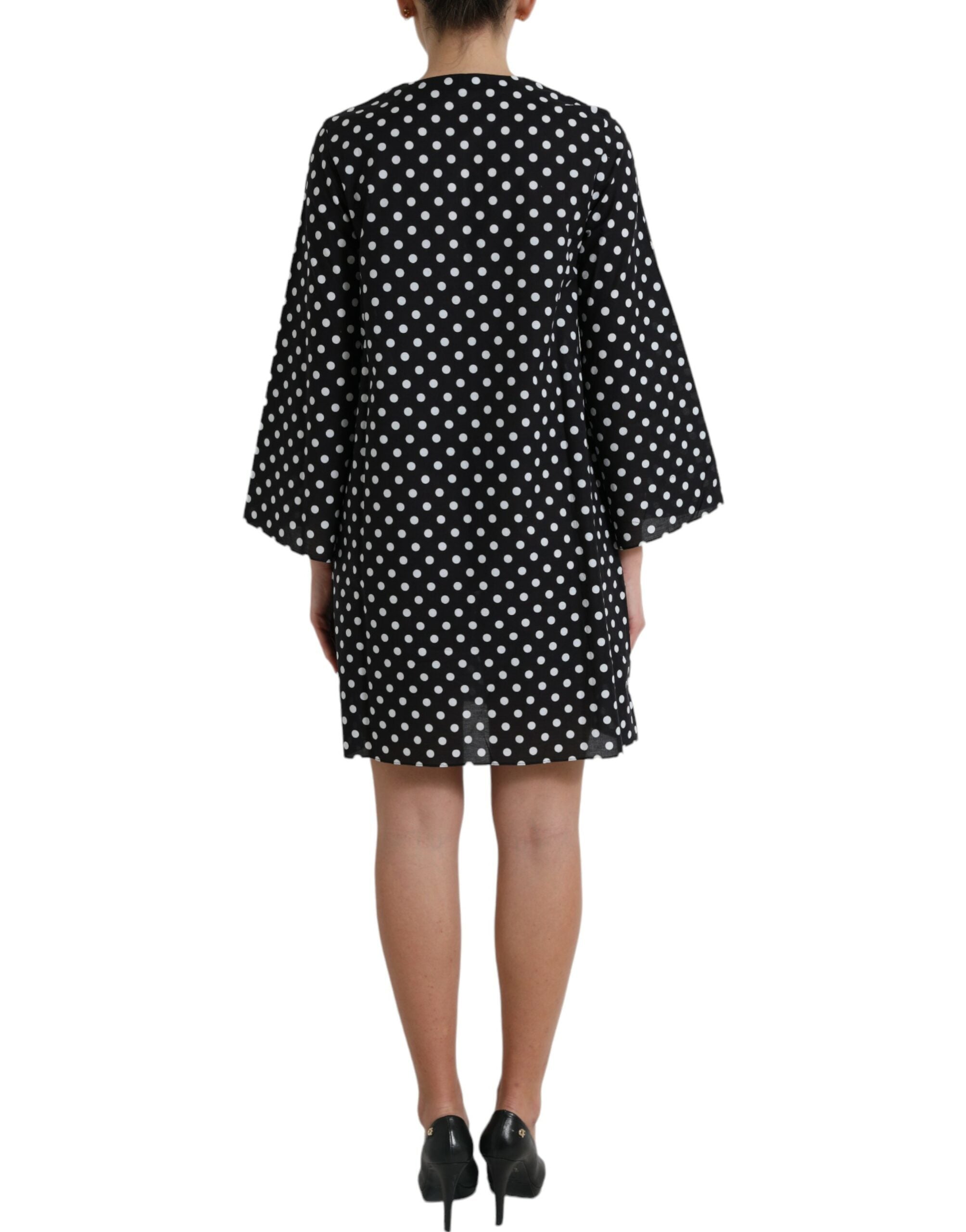 Dolce & Gabbana Black White Polka Dot Nylon Shift Mini Dress Dolce & Gabbana