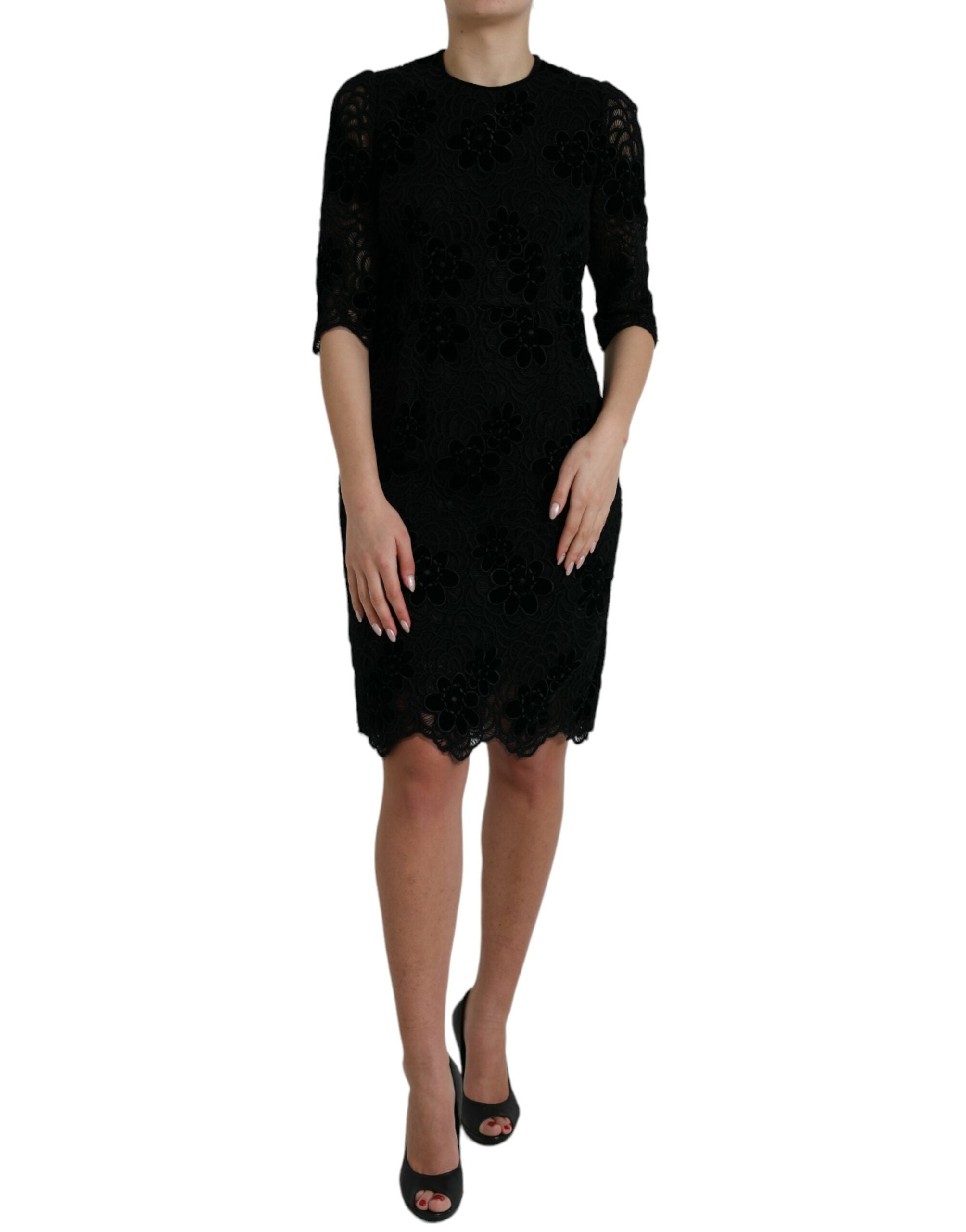 Dolce & Gabbana Black Floral Lace Cotton Bodycon Dress Dolce & Gabbana