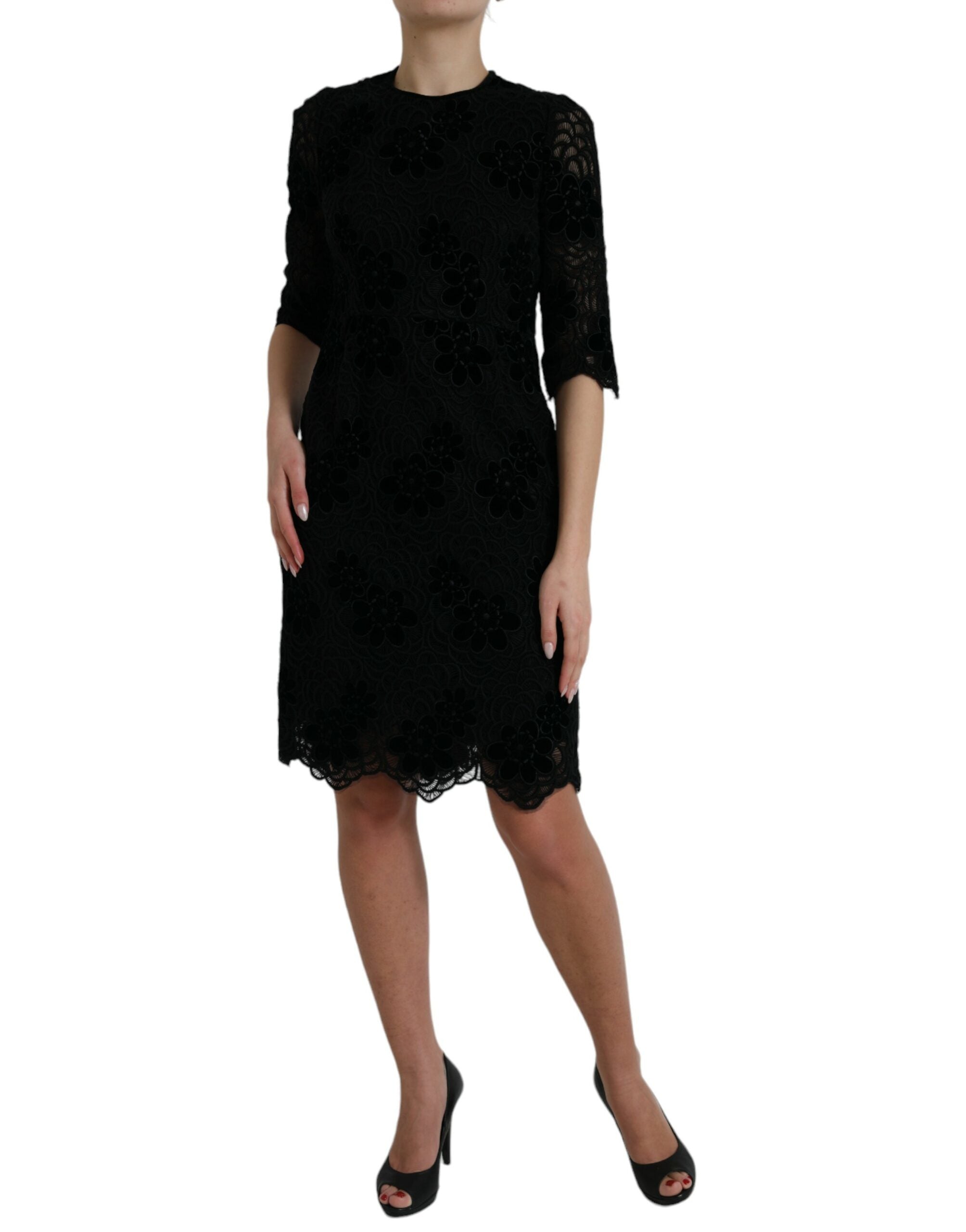 Dolce & Gabbana Black Floral Lace Cotton Bodycon Dress Dolce & Gabbana