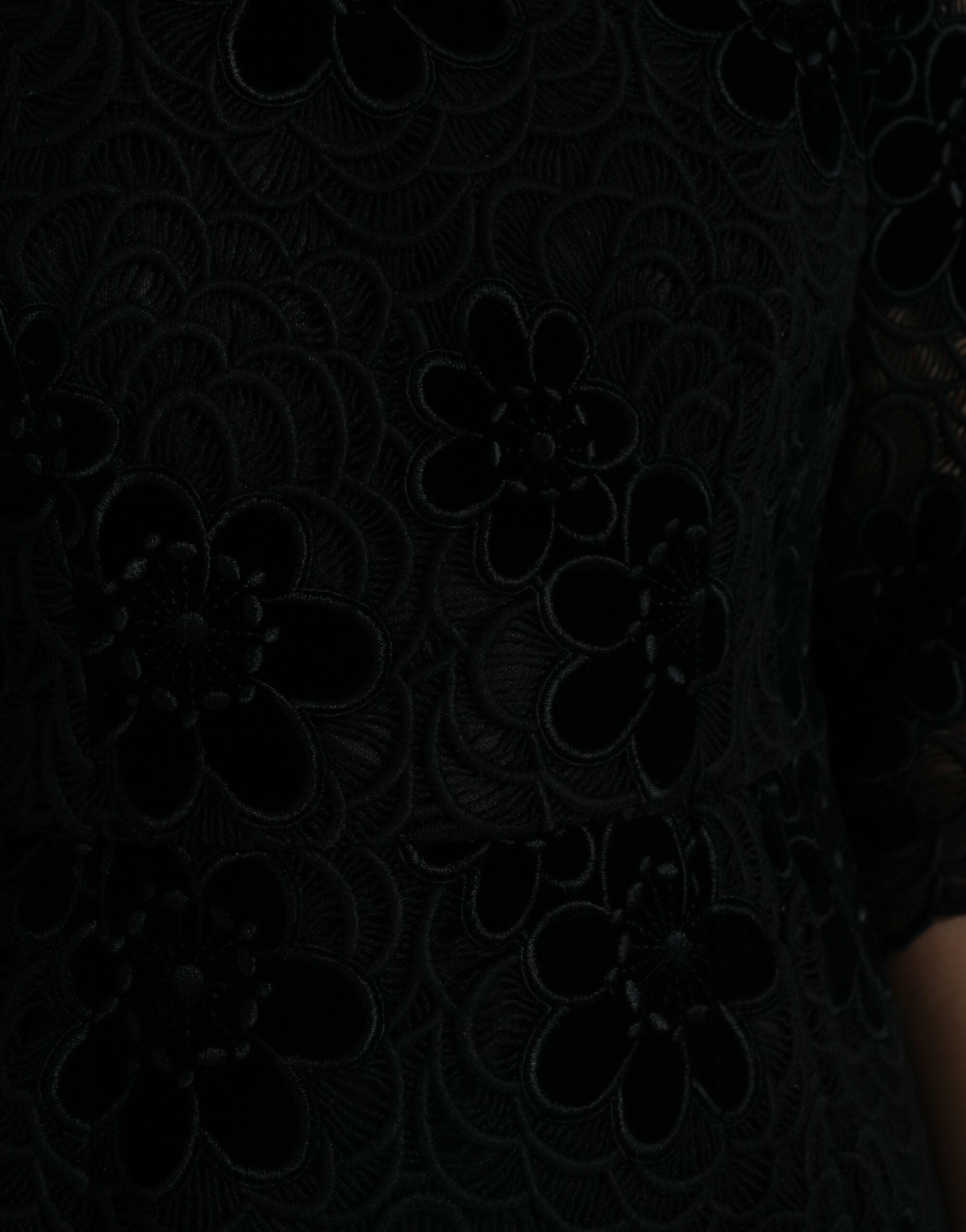 Dolce & Gabbana Black Floral Lace Cotton Bodycon Dress Dolce & Gabbana
