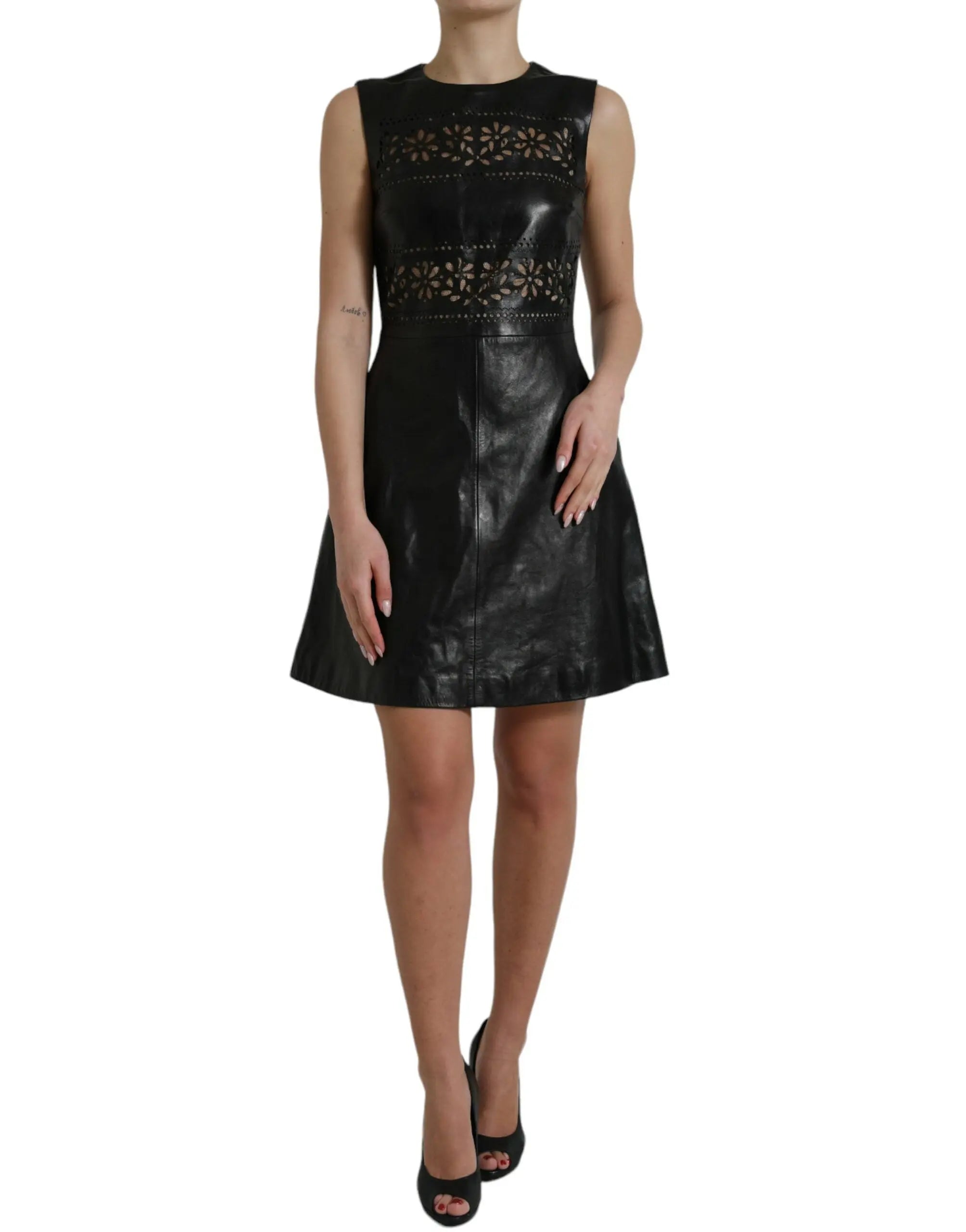 Valentino Shiny Black Nylon Cut Out A-line Mini Dress Valentino