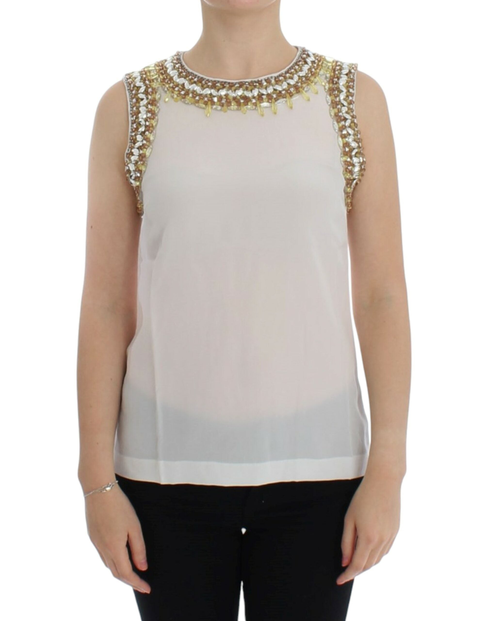 Dolce & Gabbana White crystal embellished tank top Dolce & Gabbana