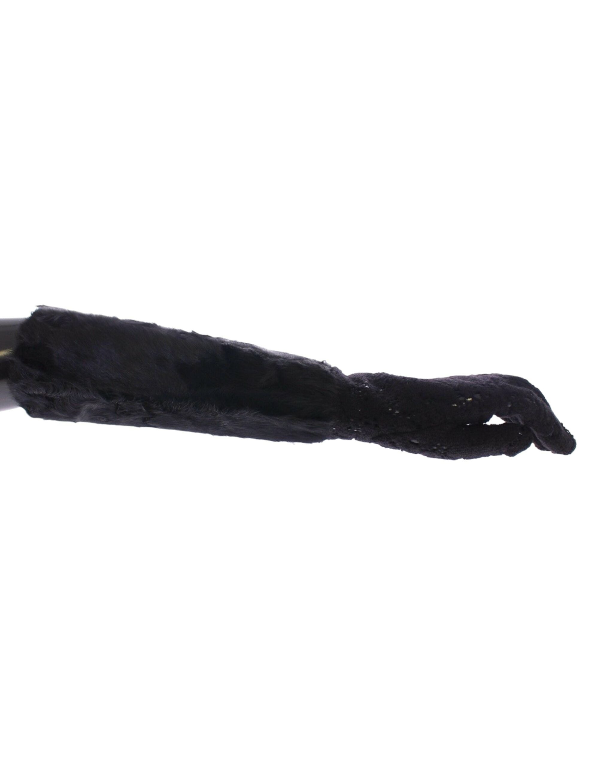 Dolce & Gabbana Black Lace Wool Lambskin Fur Elbow Gloves Dolce & Gabbana