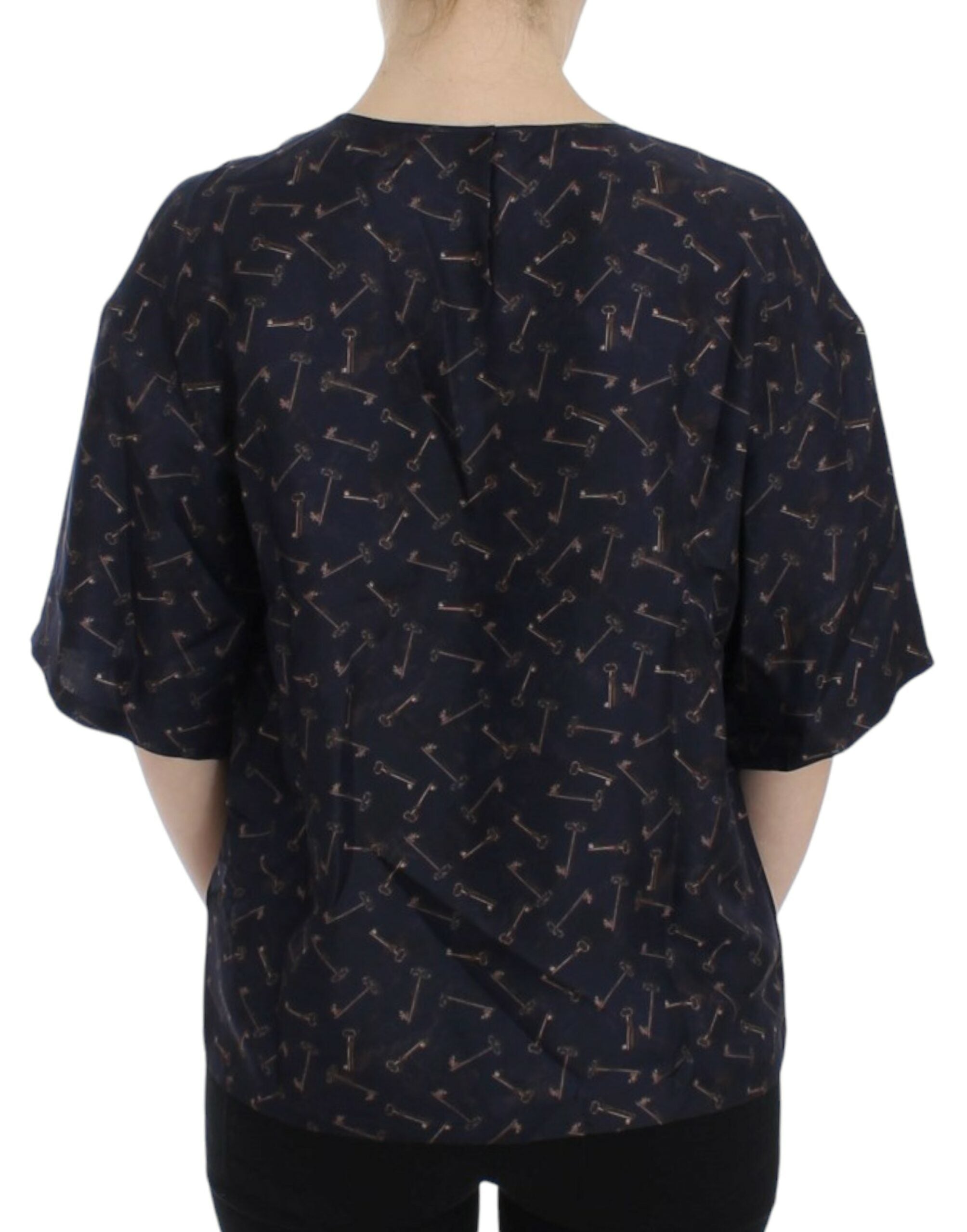 Dolce & Gabbana Blue gold key print silk blouse Dolce & Gabbana