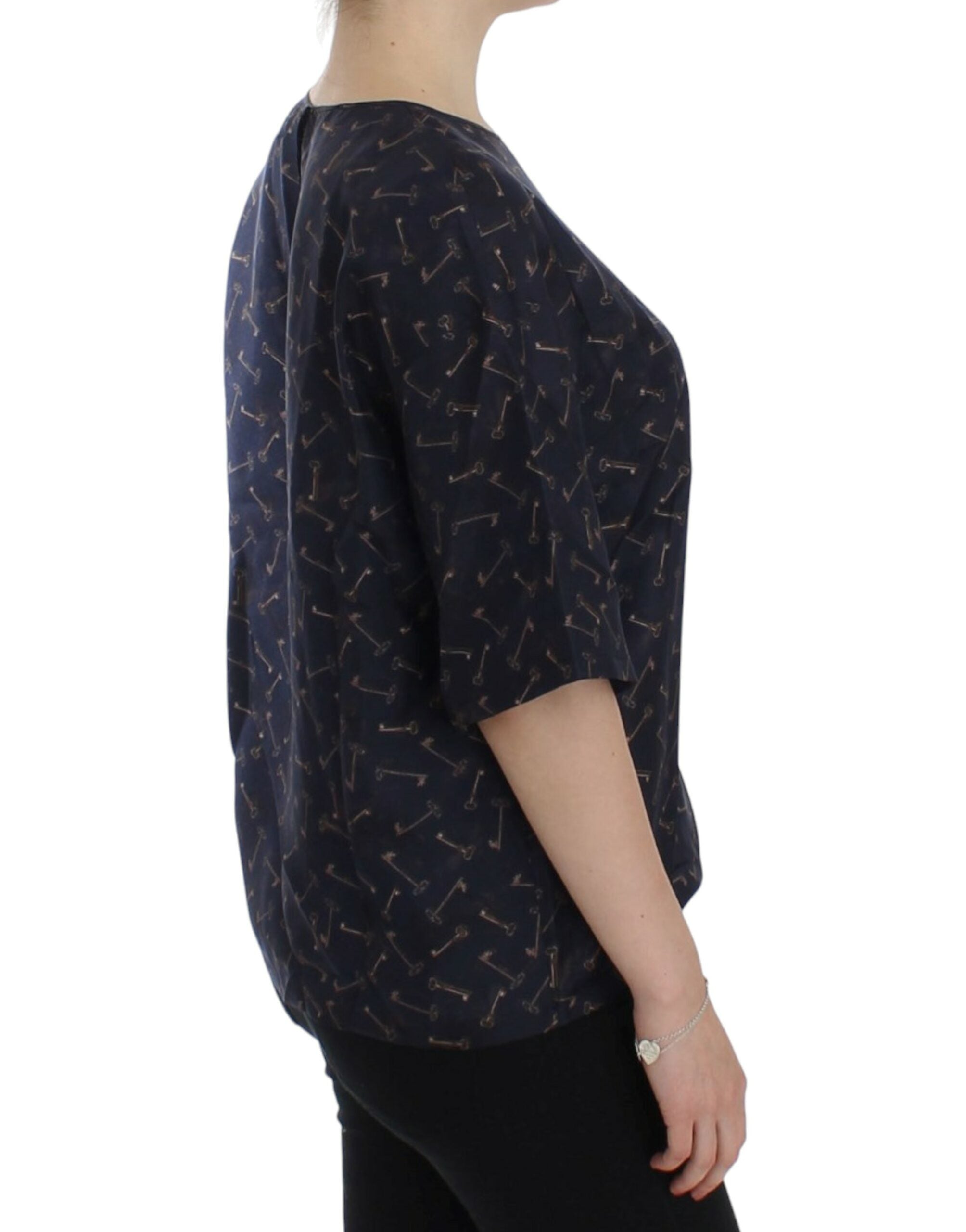 Dolce & Gabbana Blue gold key print silk blouse Dolce & Gabbana