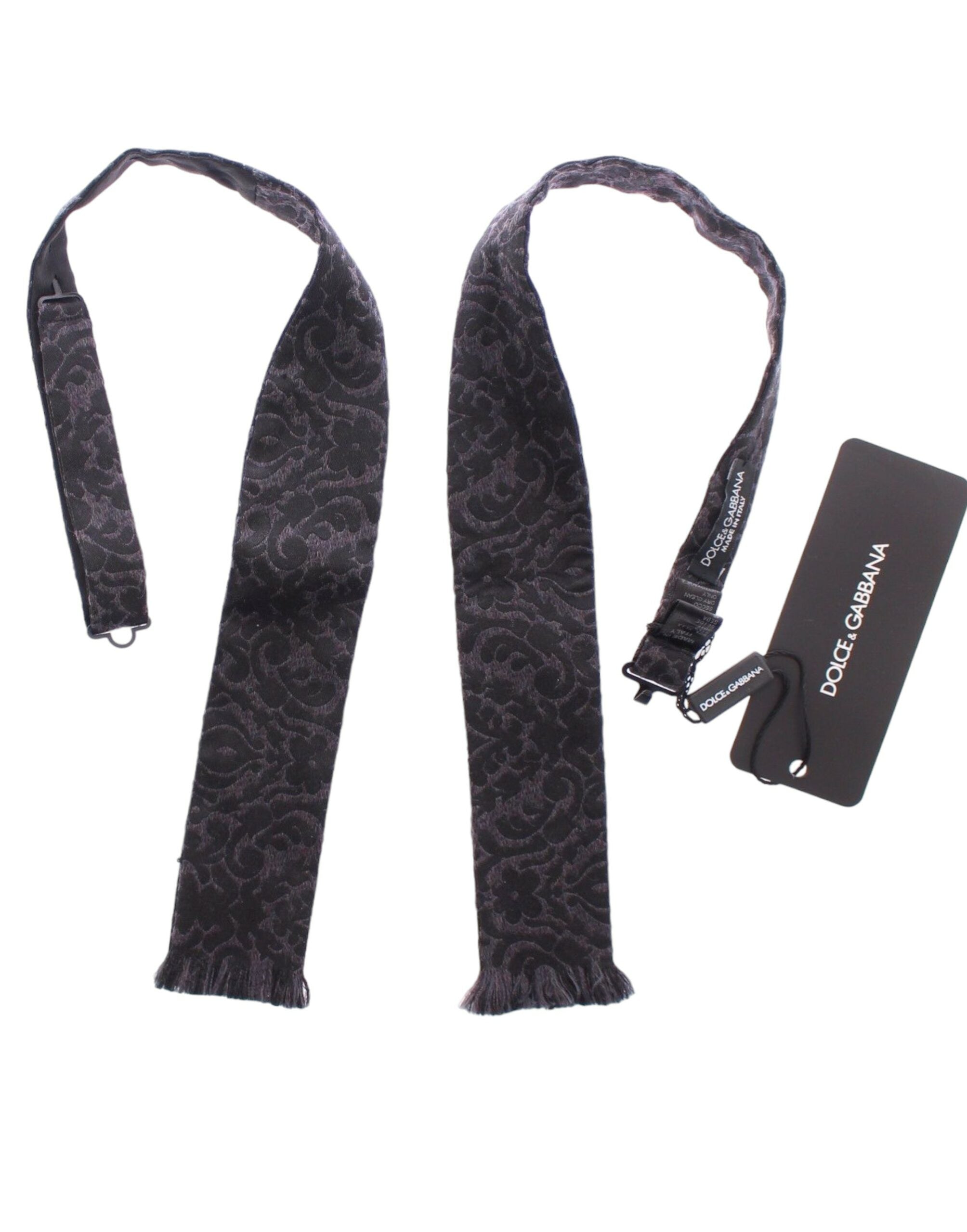 Dolce & Gabbana Gray Black Wool Silk Bow Tie Dolce & Gabbana