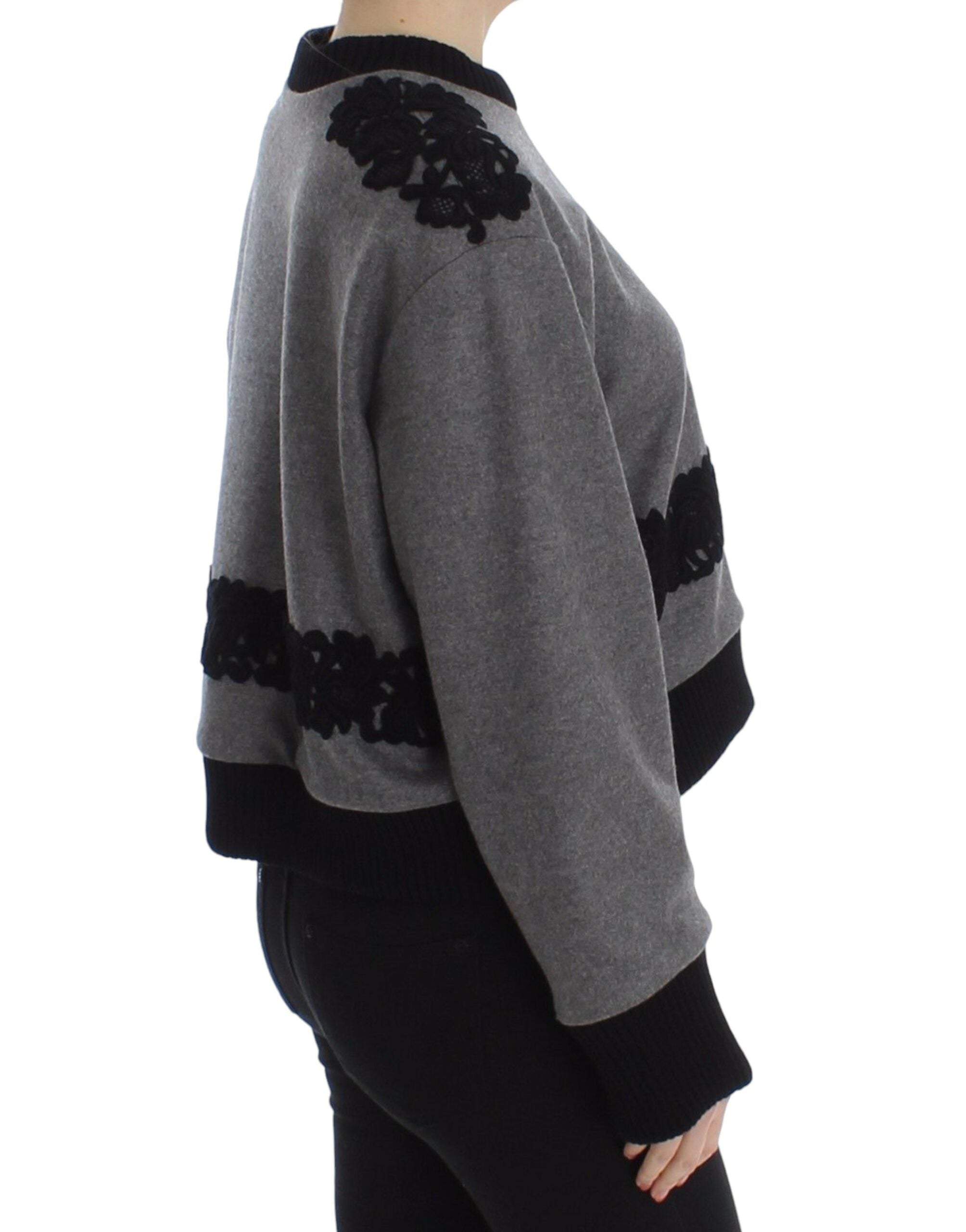 Dolce & Gabbana Gray Black Lace Wool Cashmere Sweater Dolce & Gabbana