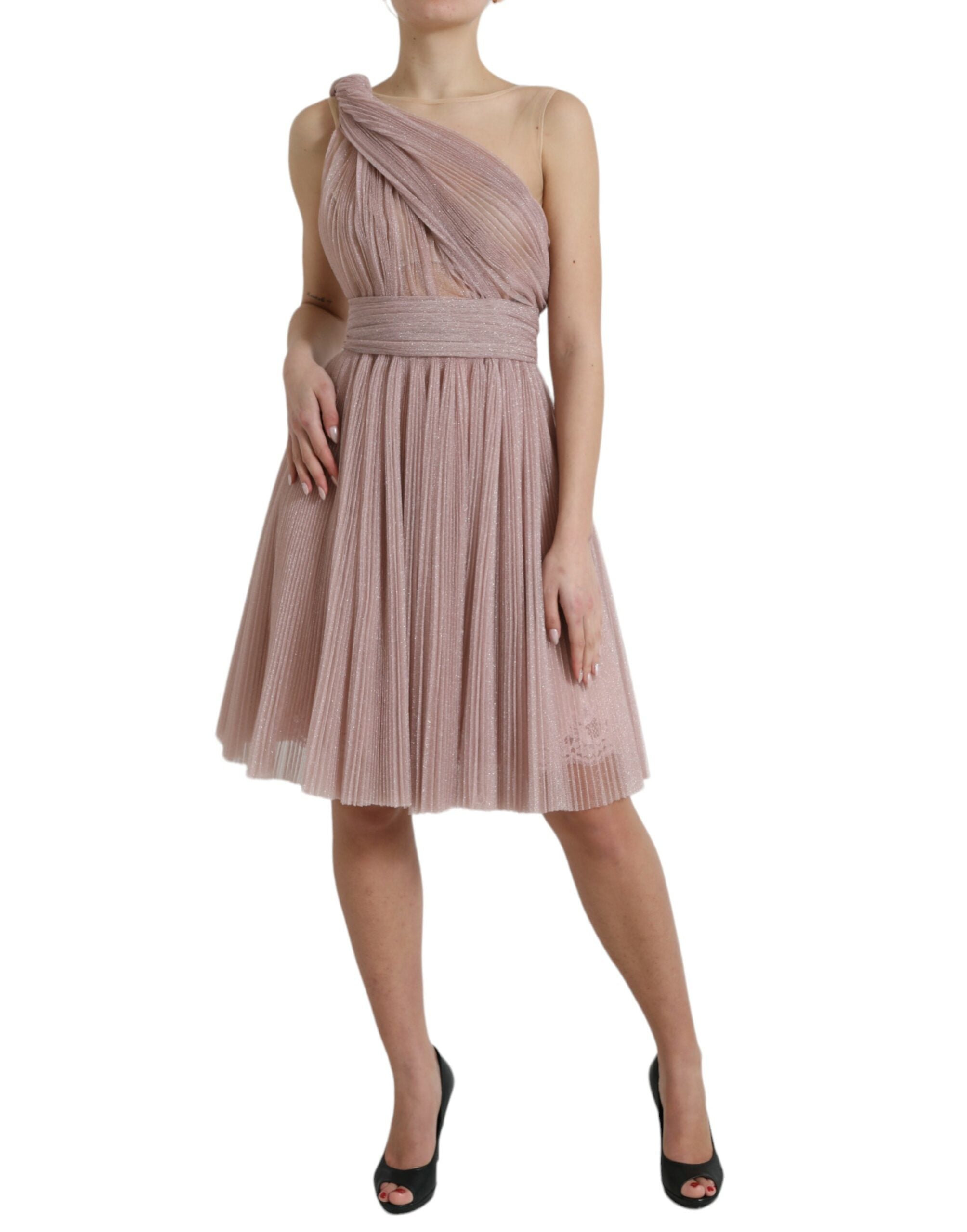 Dolce & Gabbana Pink One Shoulder Pleated Lame Tulle Dress Dolce & Gabbana