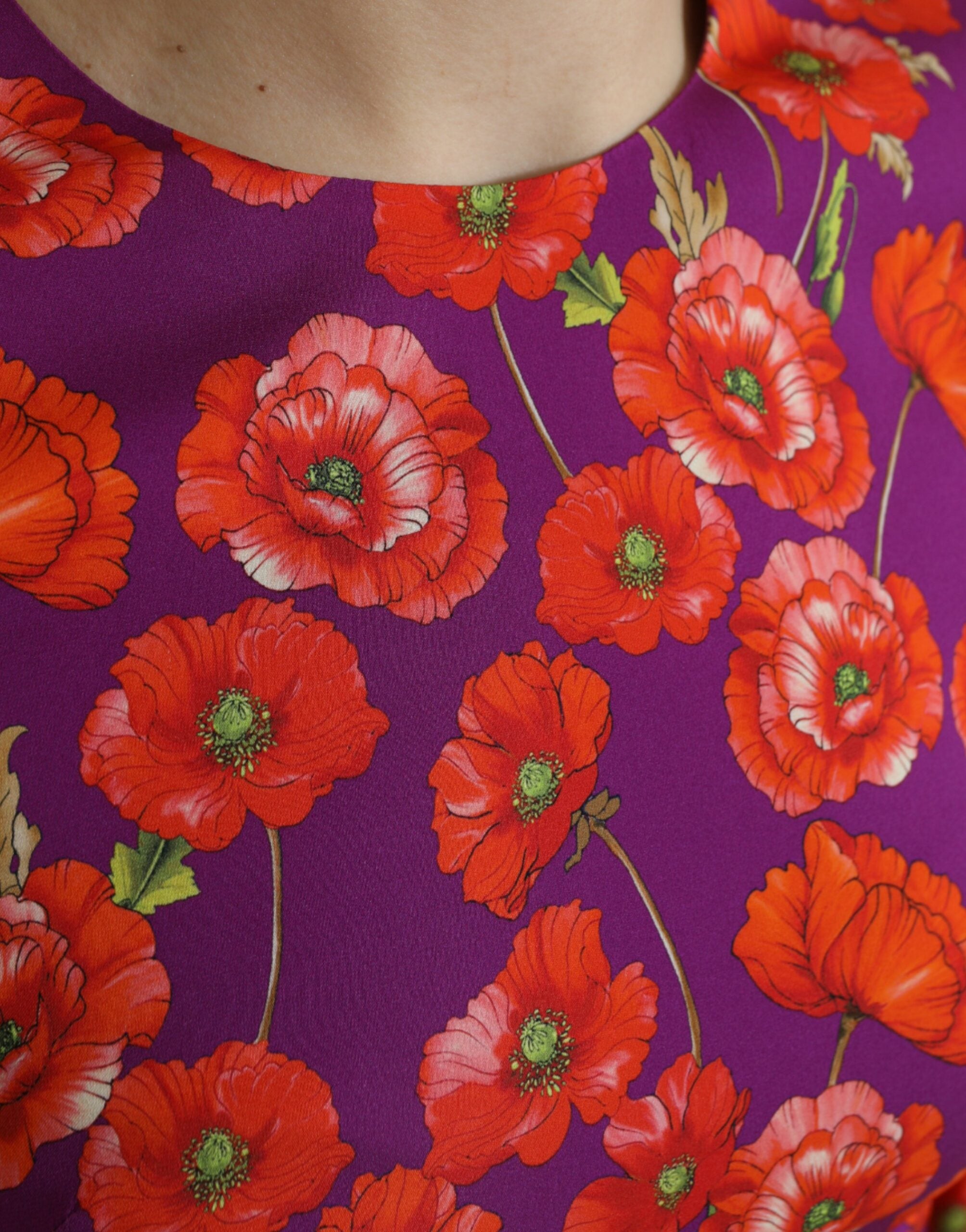 Dolce & Gabbana Multicolor Floral Poppy Print Sheath Dress Dolce & Gabbana