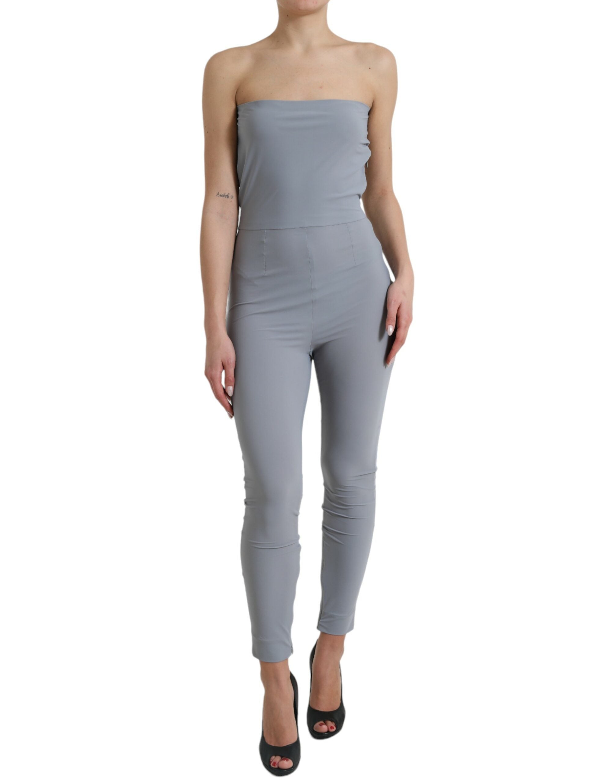Dolce & Gabbana Gray Nylon Strapless Bodycon Jumpsuit Dress Dolce & Gabbana