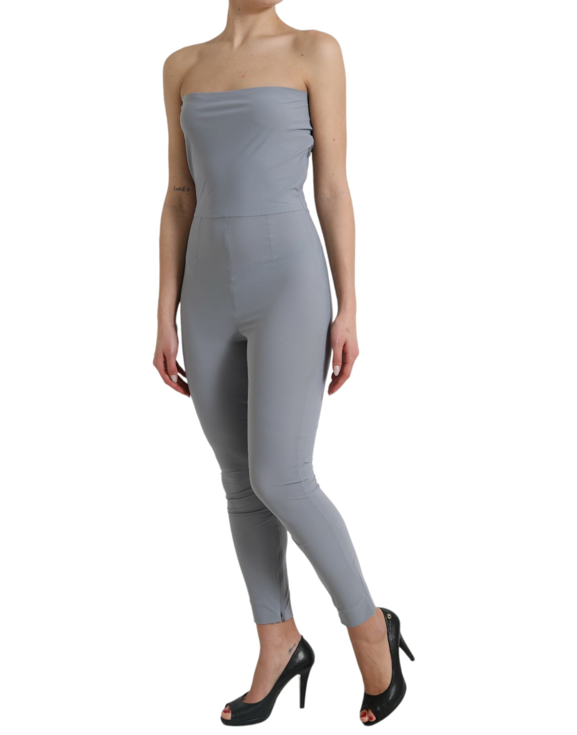 Dolce & Gabbana Gray Nylon Strapless Bodycon Jumpsuit Dress Dolce & Gabbana