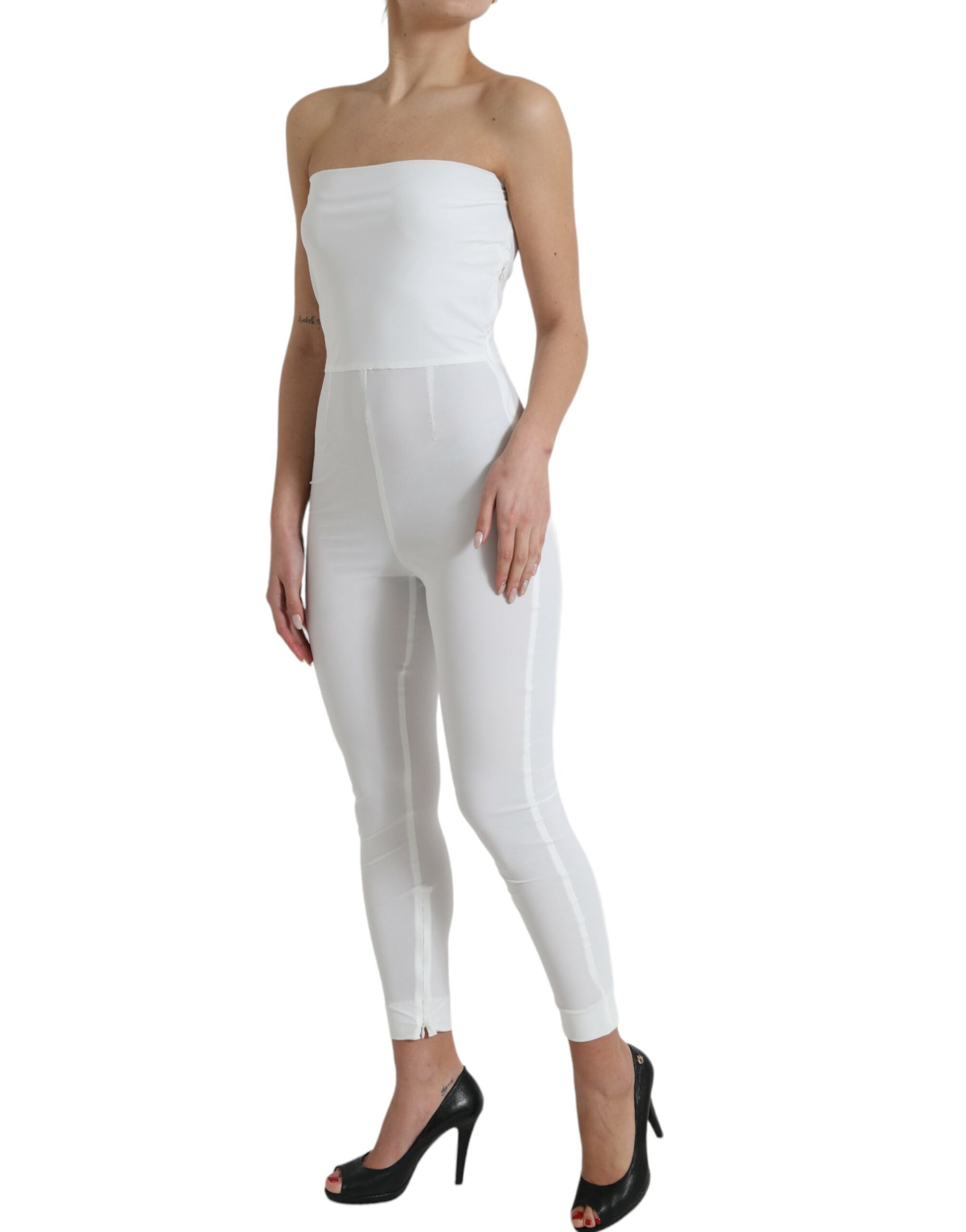 Dolce & Gabbana White Nylon Strapless Bodycon Jumpsuit Dress Dolce & Gabbana