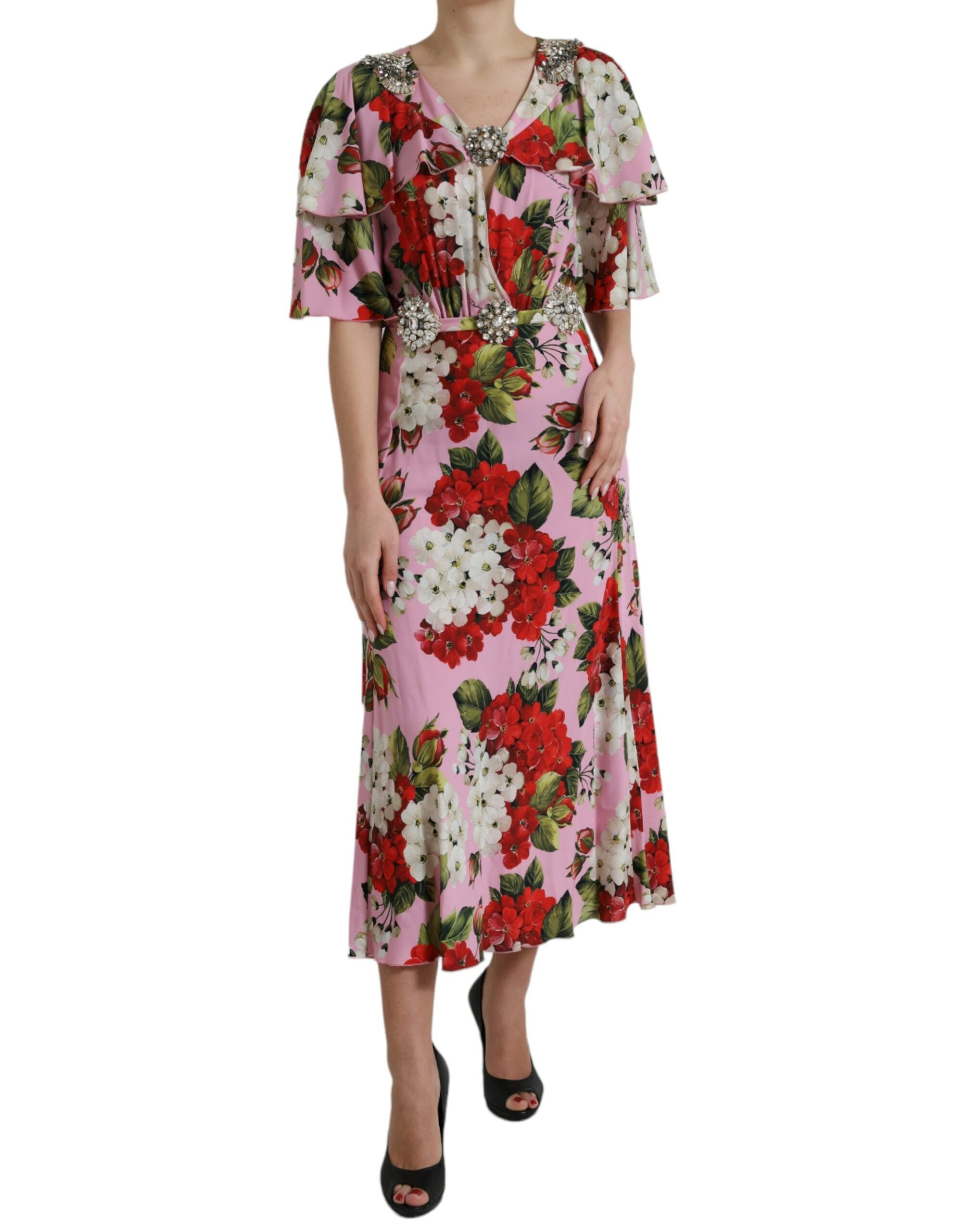 Dolce & Gabbana Multicolor Floral Crystal Embellished A-line Dress Dolce & Gabbana