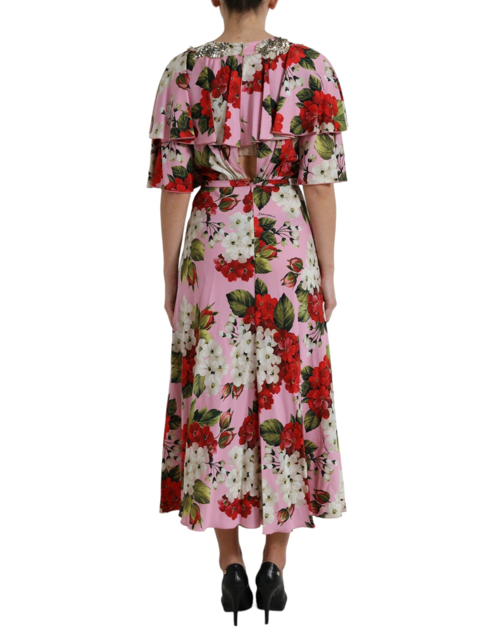 Dolce & Gabbana Multicolor Floral Crystal Embellished A-line Dress Dolce & Gabbana