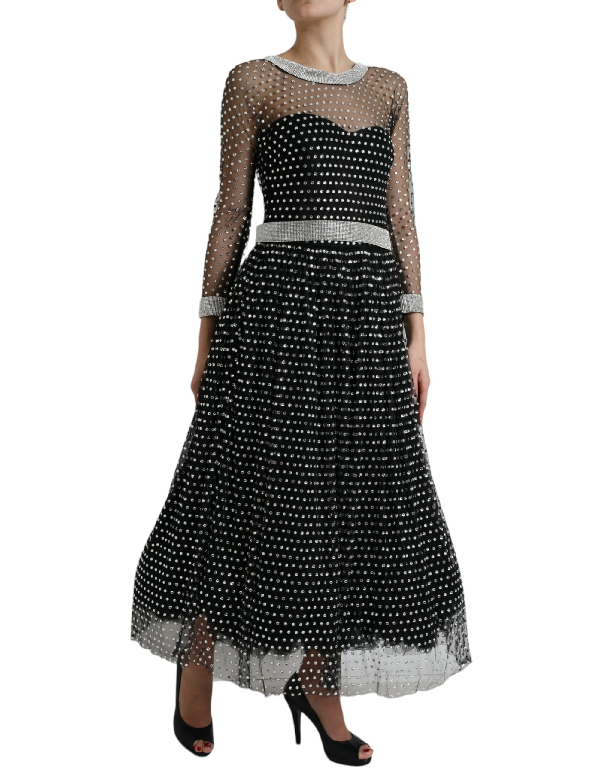 Dolce & Gabbana Black Crystal Embellished A-line Gown Dress Dolce & Gabbana