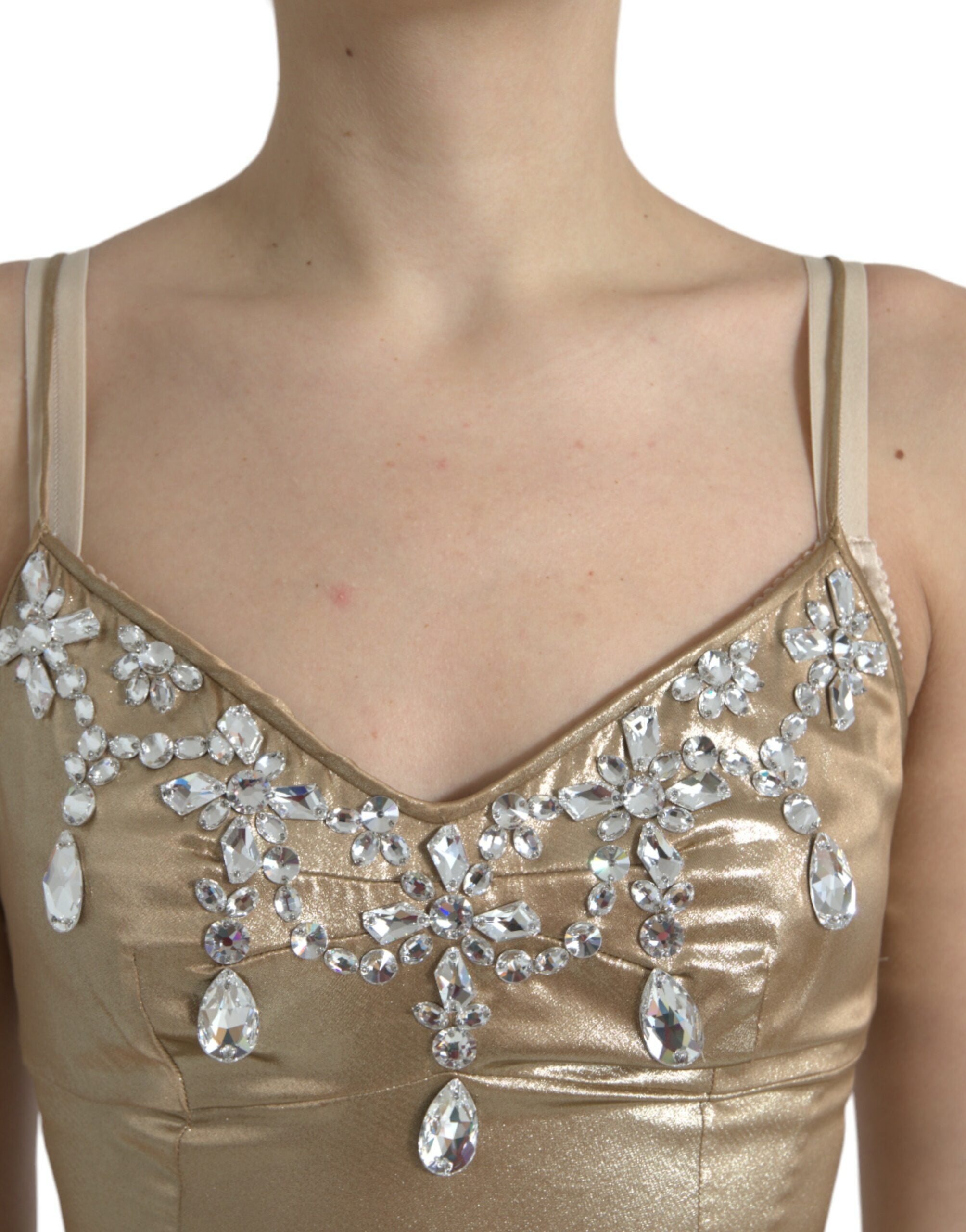 Dolce & Gabbana Metallic Gold Crystal Embellished Gown Dress Dolce & Gabbana