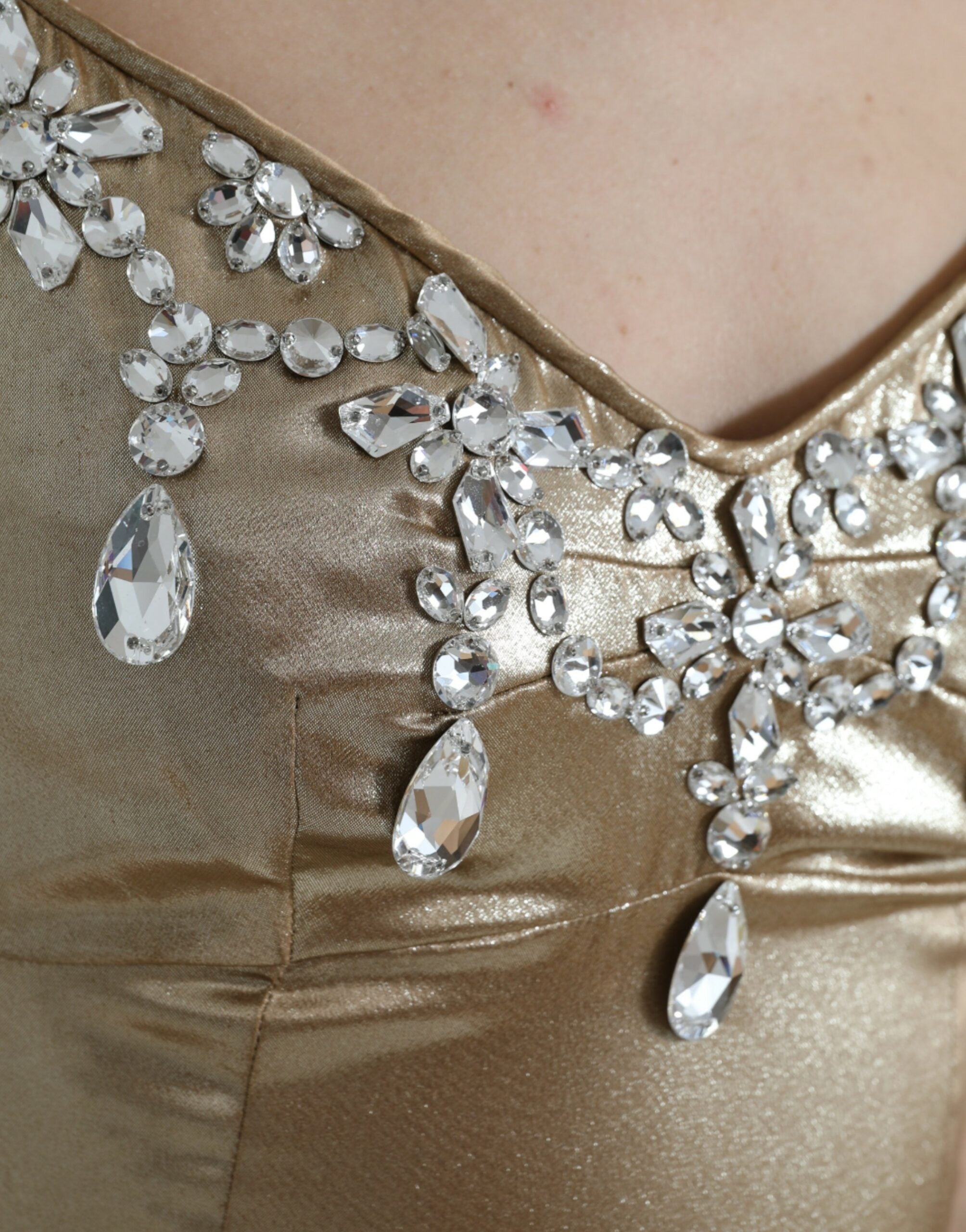 Dolce & Gabbana Metallic Gold Crystal Embellished Gown Dress Dolce & Gabbana