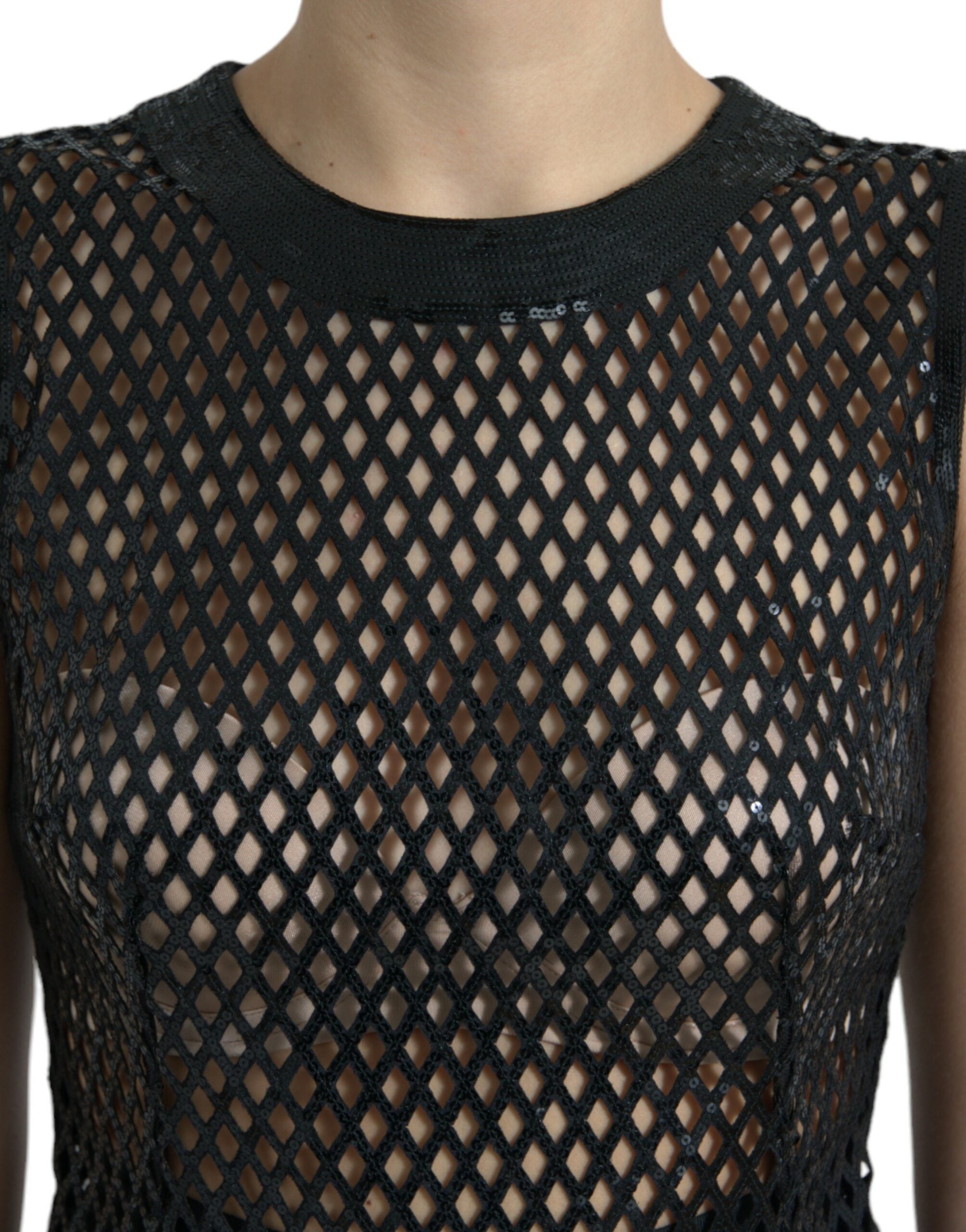 Dolce & Gabbana Black Sequined Sleeveless Mesh Layered Gown Dress Dolce & Gabbana