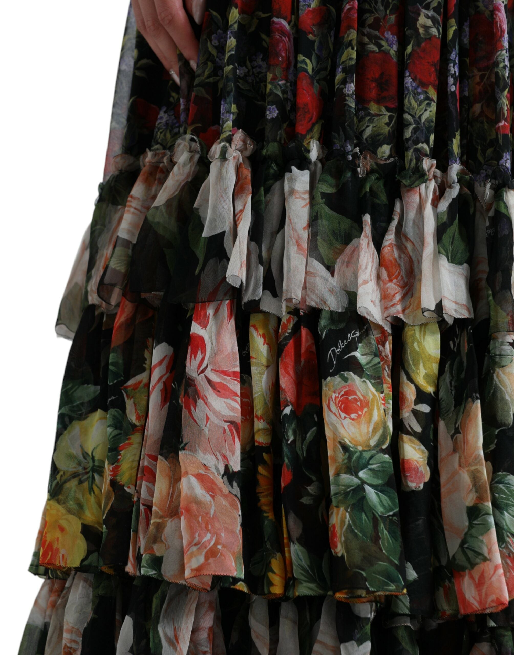 Dolce & Gabbana Multicolor Floral Chiffon Tiered Maxi Dress Dolce & Gabbana