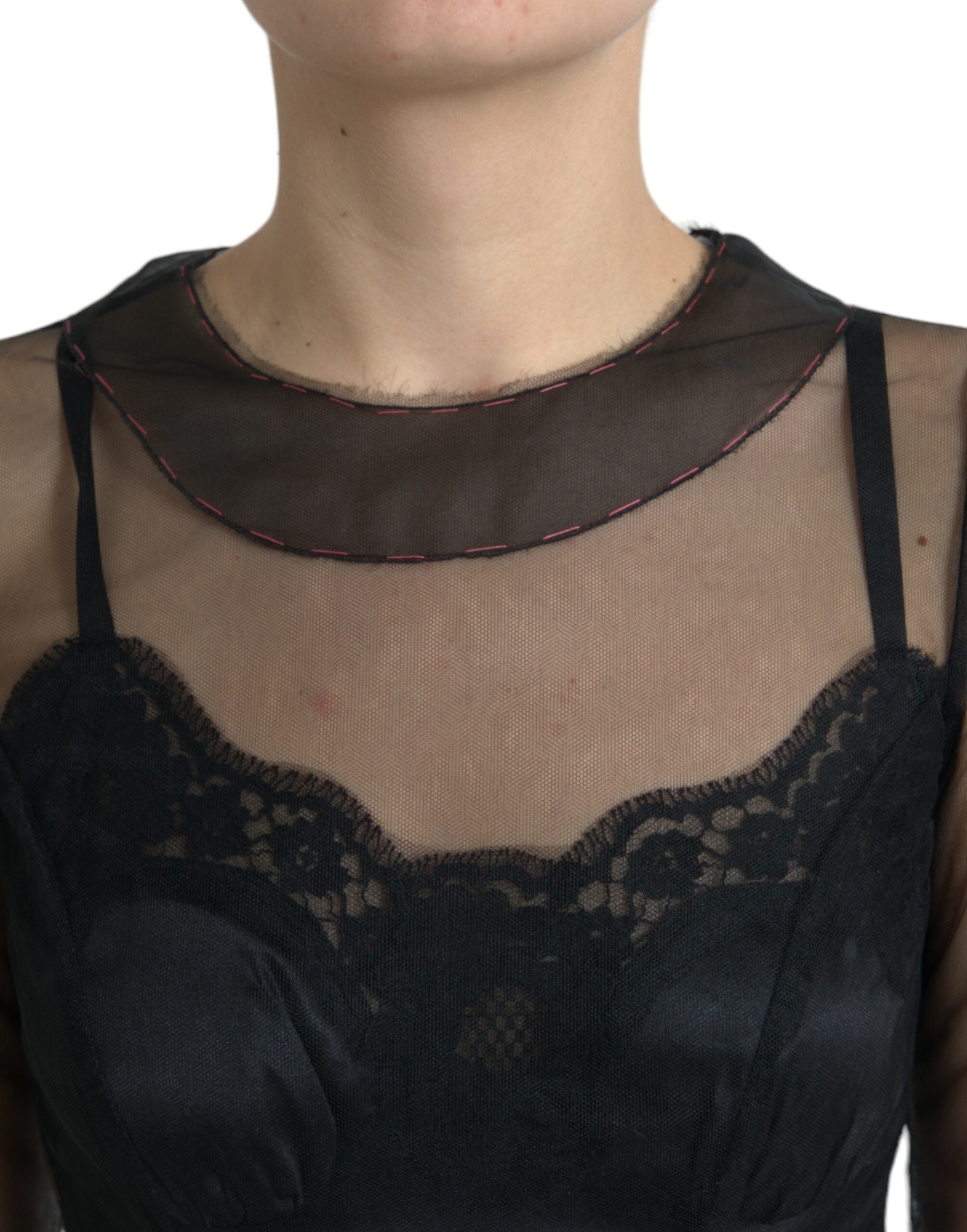 Dolce & Gabbana Black Floral Embroidery Mesh Tulle Gown Dress Dolce & Gabbana
