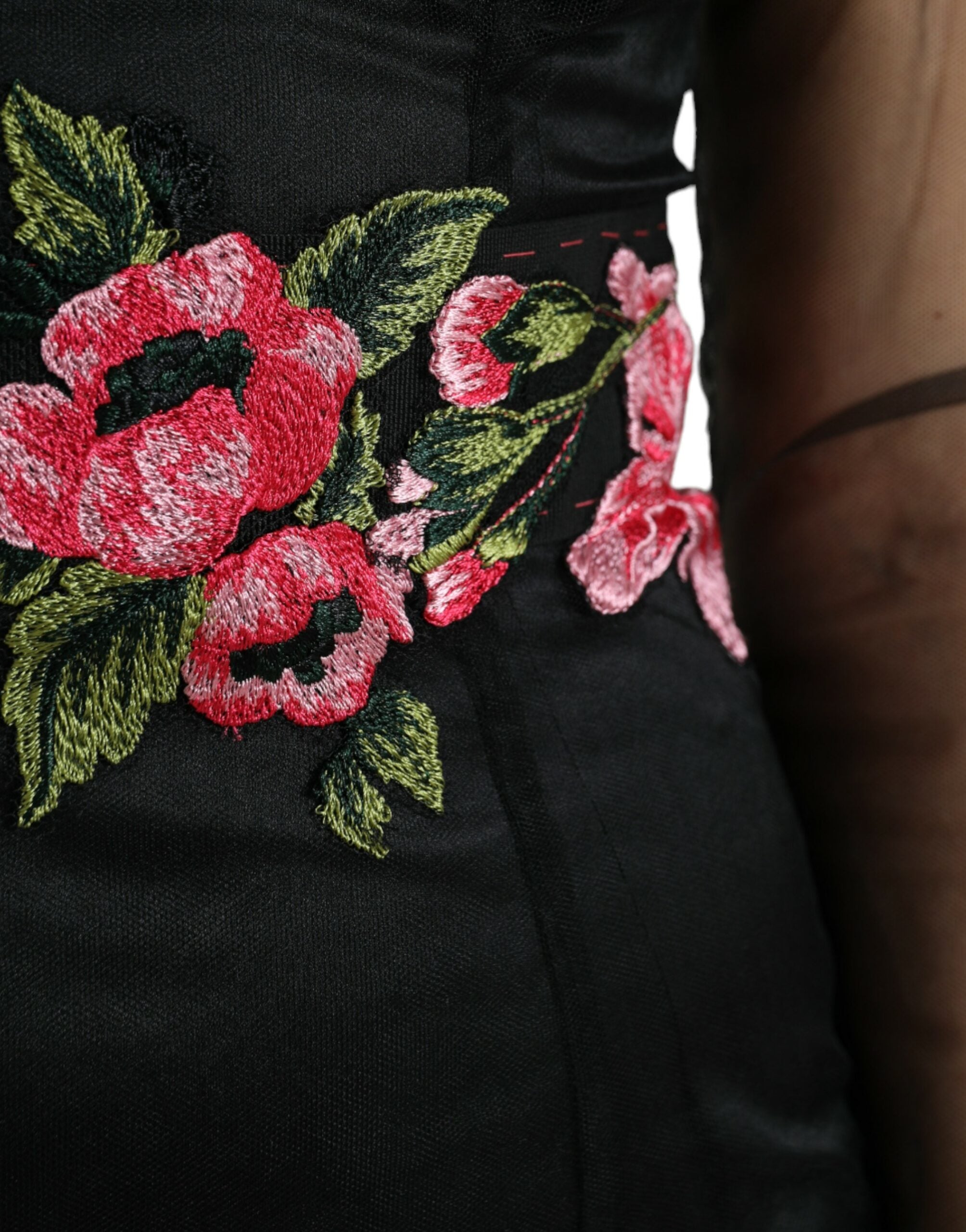 Dolce & Gabbana Black Floral Embroidery Mesh Tulle Gown Dress Dolce & Gabbana