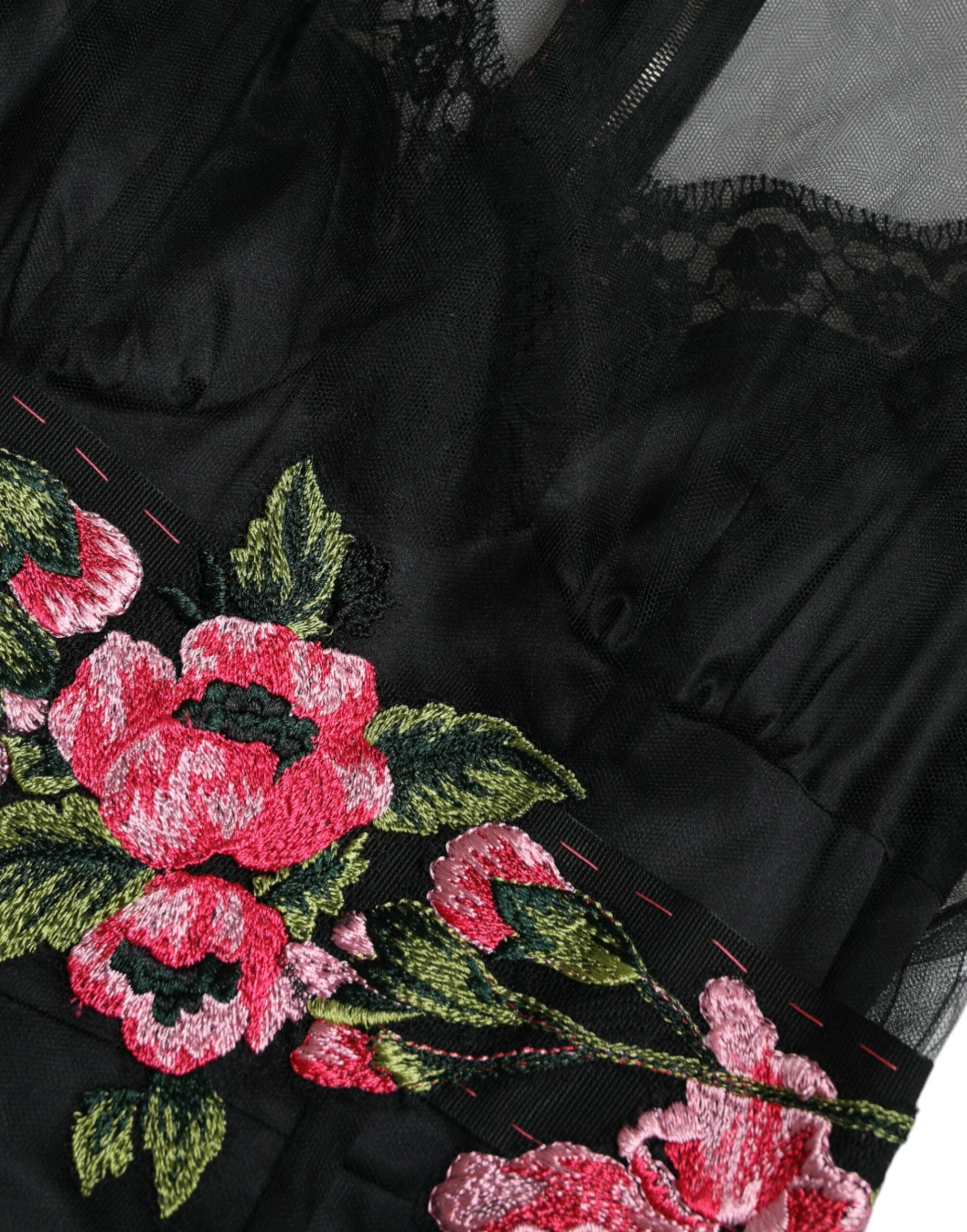Dolce & Gabbana Black Floral Embroidery Mesh Tulle Gown Dress Dolce & Gabbana