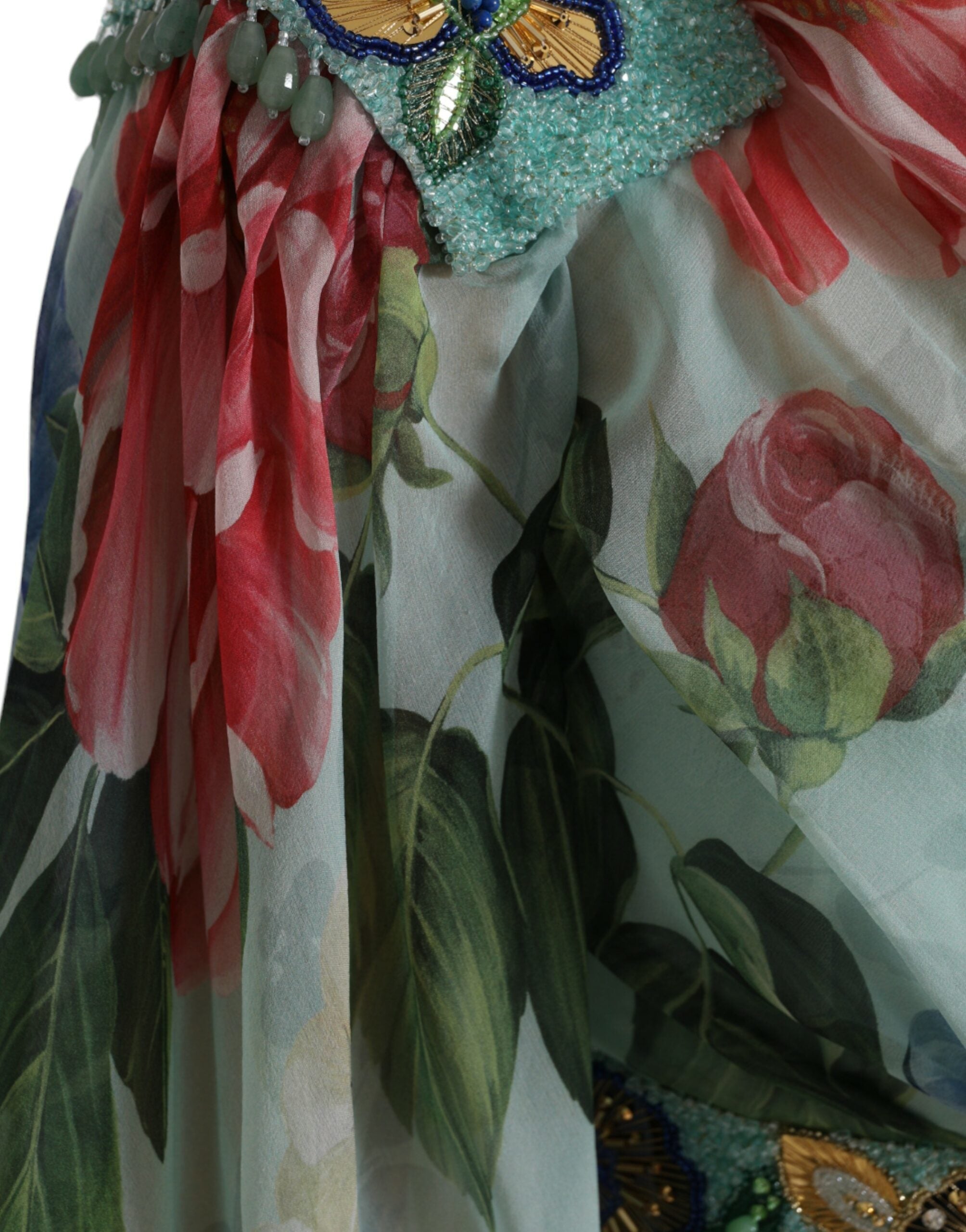 Dolce & Gabbana Blue Floral Print Tiered Long Maxi Dress Dolce & Gabbana