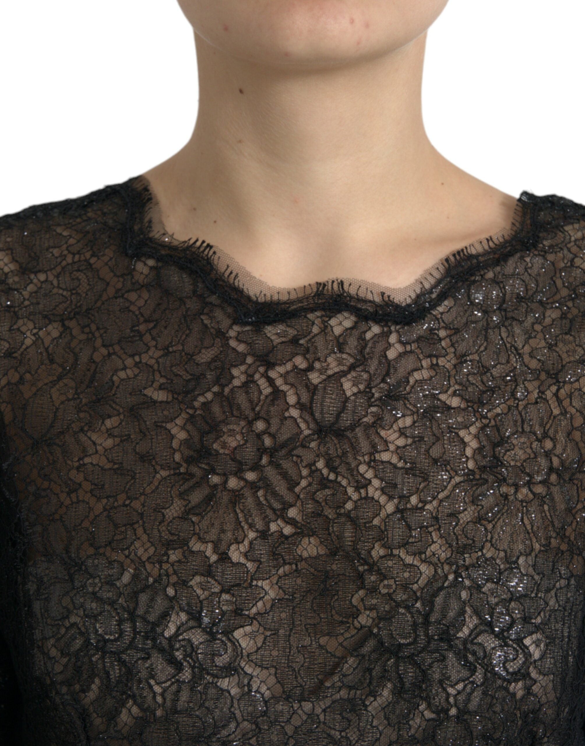 Dolce & Gabbana Black Floral Lace Sheer A-line Midi Dress Dolce & Gabbana