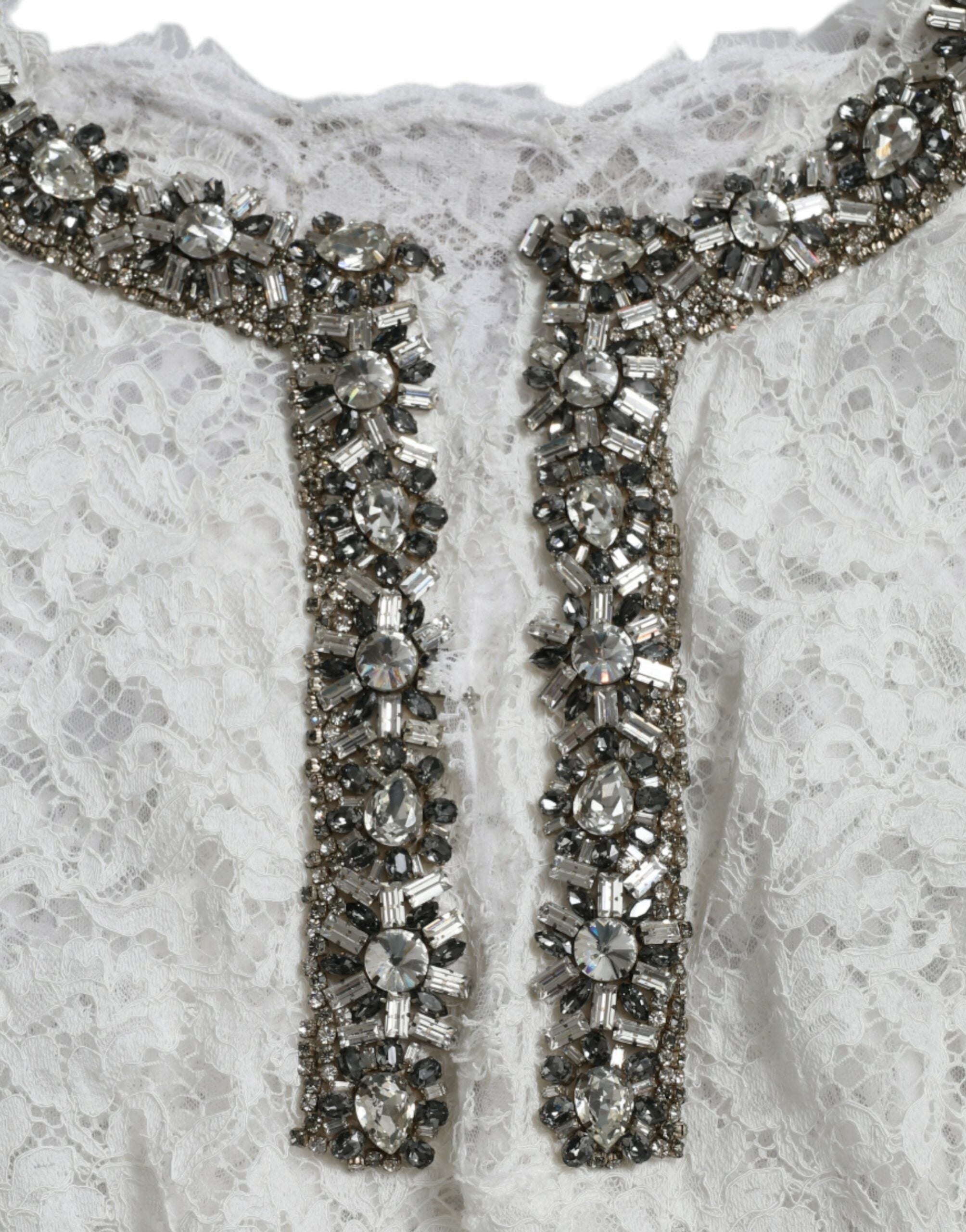 Dolce & Gabbana White Lace Crystal Embellished Shift Dress Dolce & Gabbana