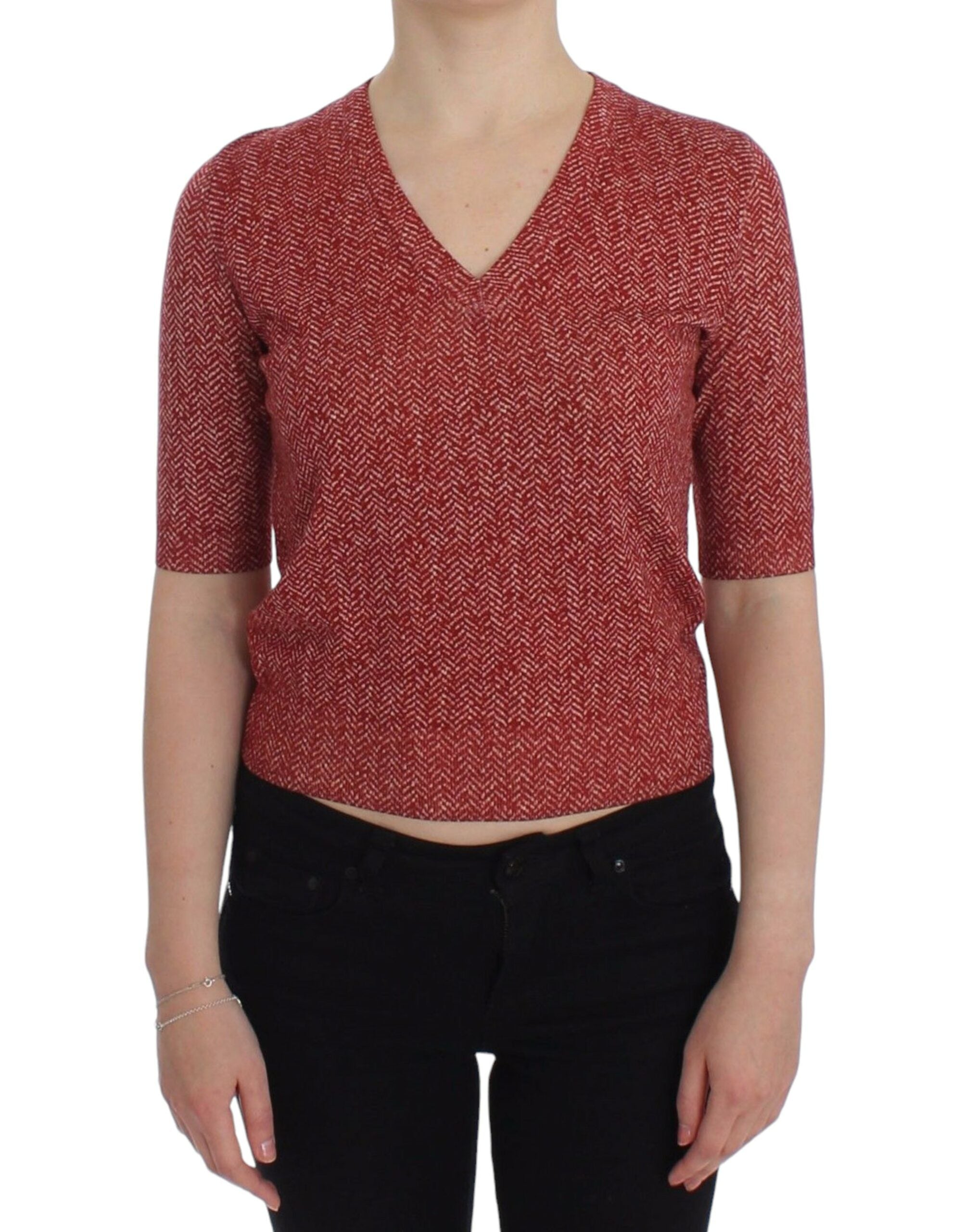 Dolce & Gabbana Red Wool Tweed Short Sleeve Sweater Pullover Dolce & Gabbana