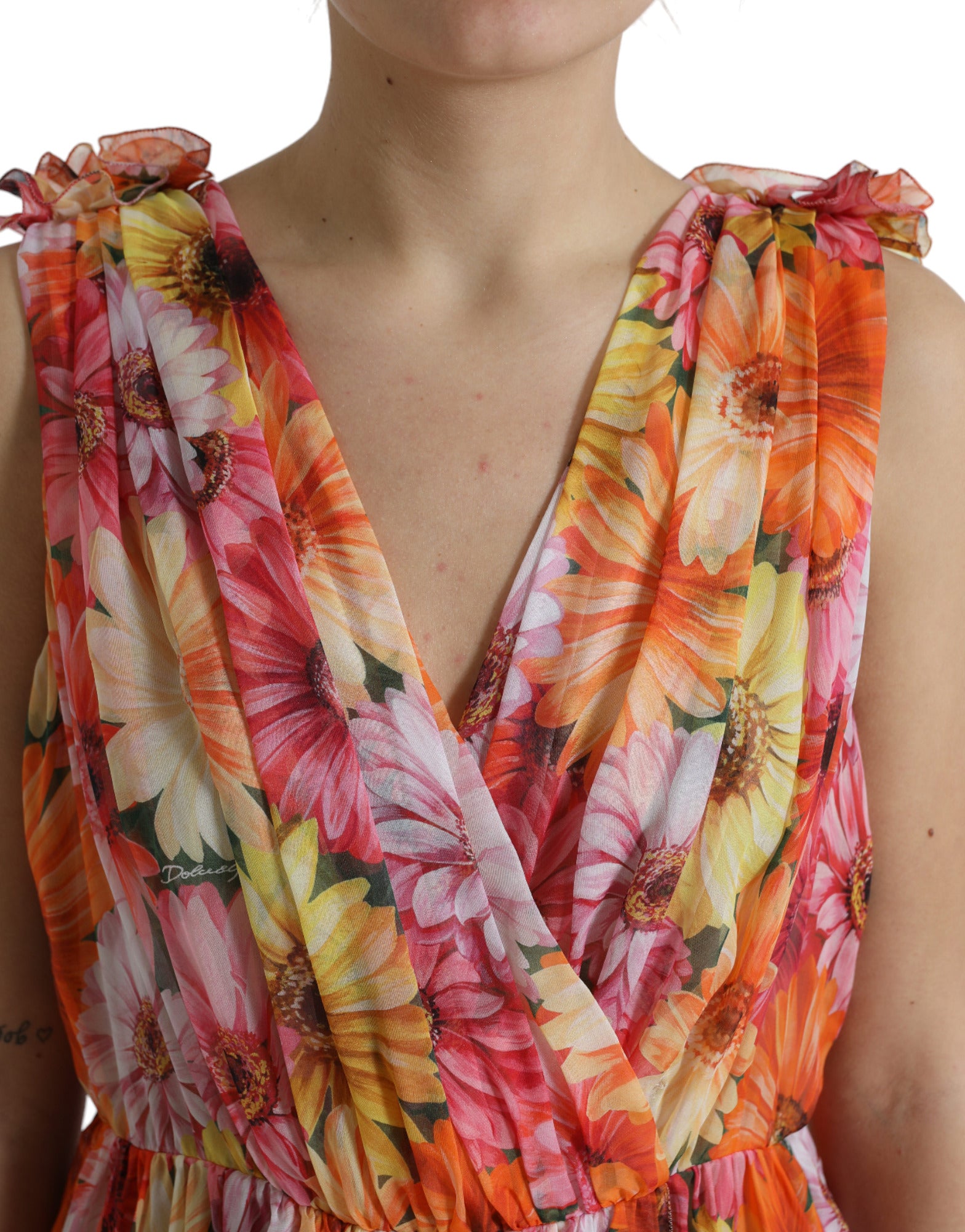Dolce & Gabbana Multicolor Sunflower Print Silk Midi Dress Dolce & Gabbana