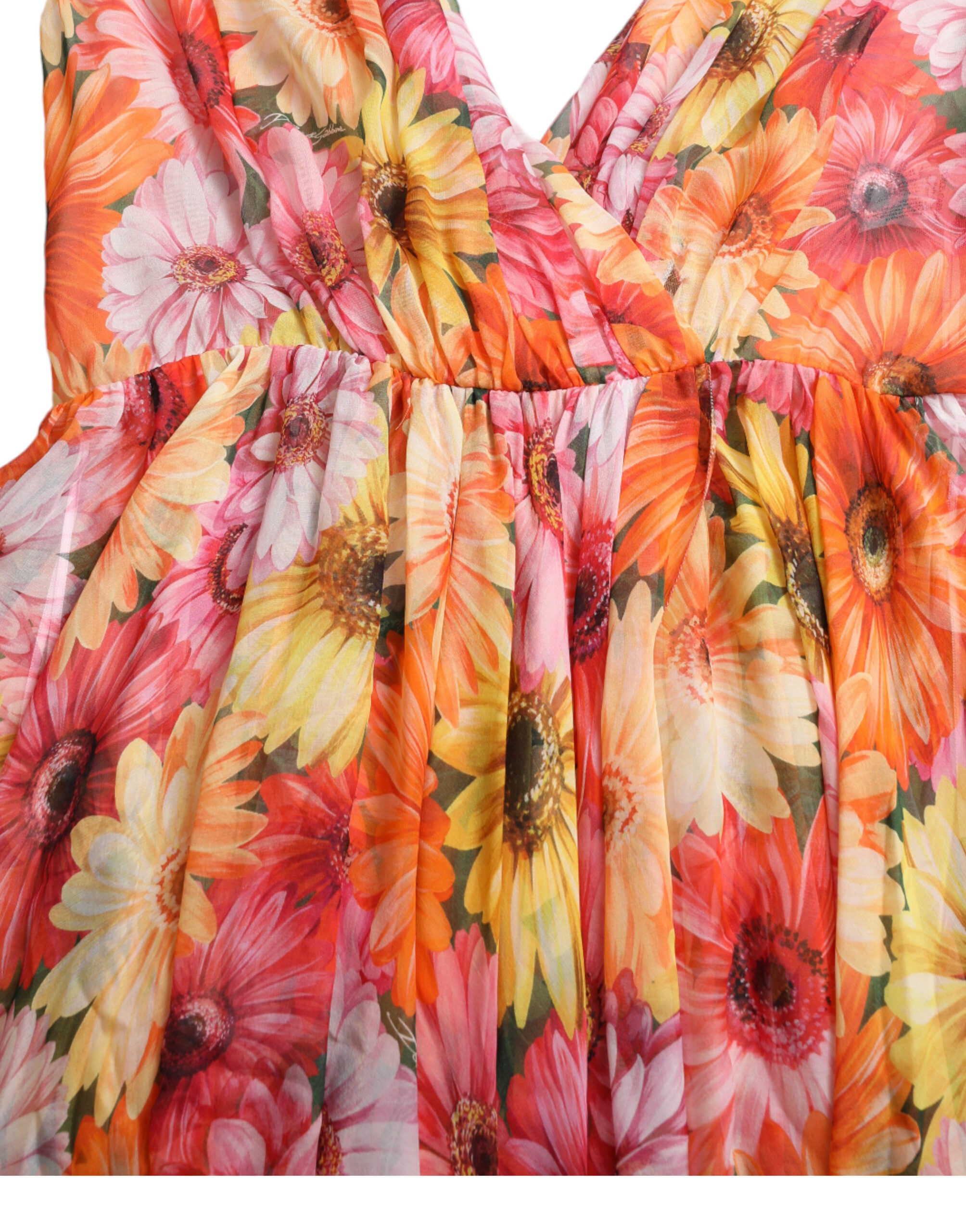 Dolce & Gabbana Multicolor Sunflower Print Silk Midi Dress Dolce & Gabbana
