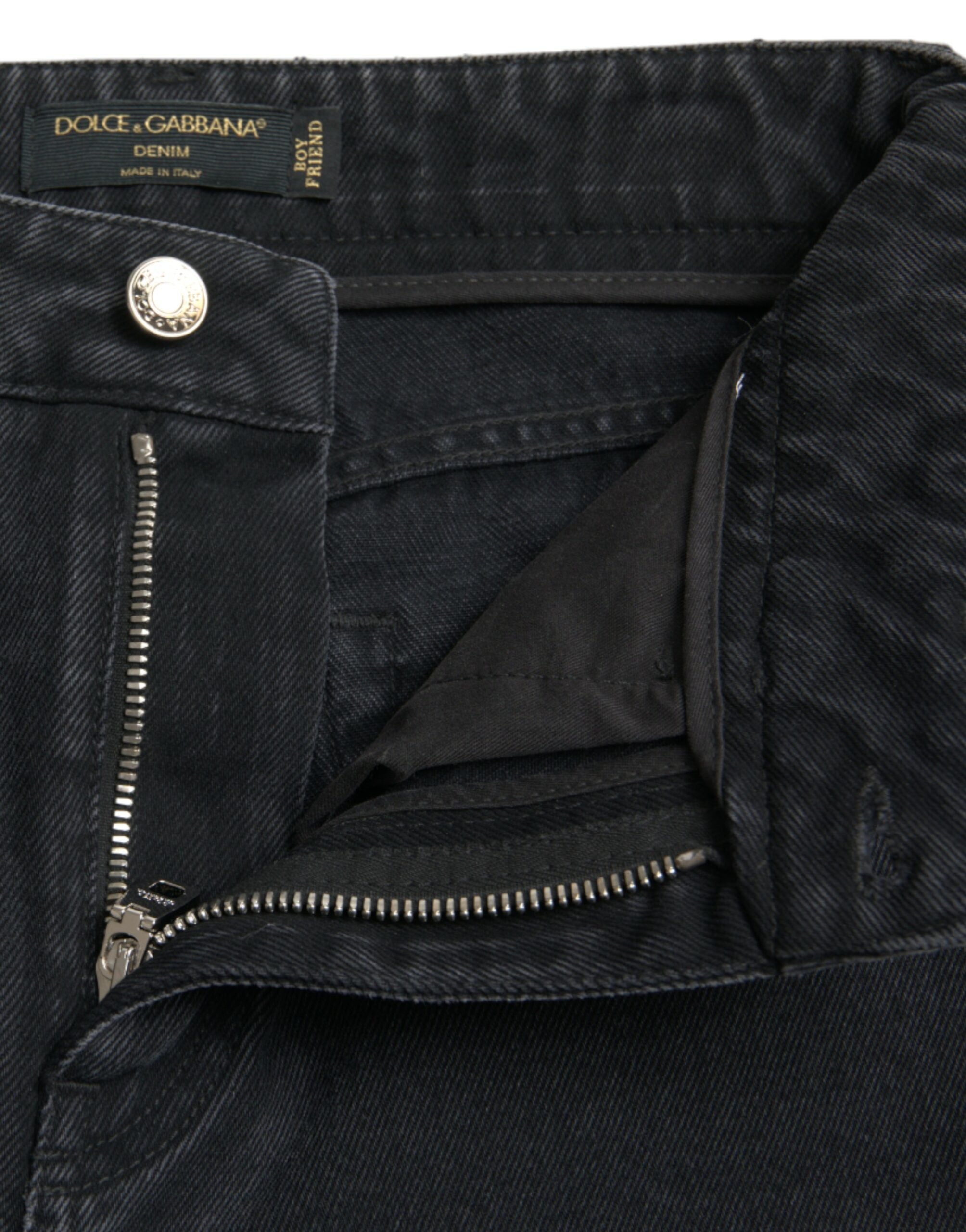 Dolce & Gabbana Black Cotton High Waist Tattered Denim Jeans Dolce & Gabbana