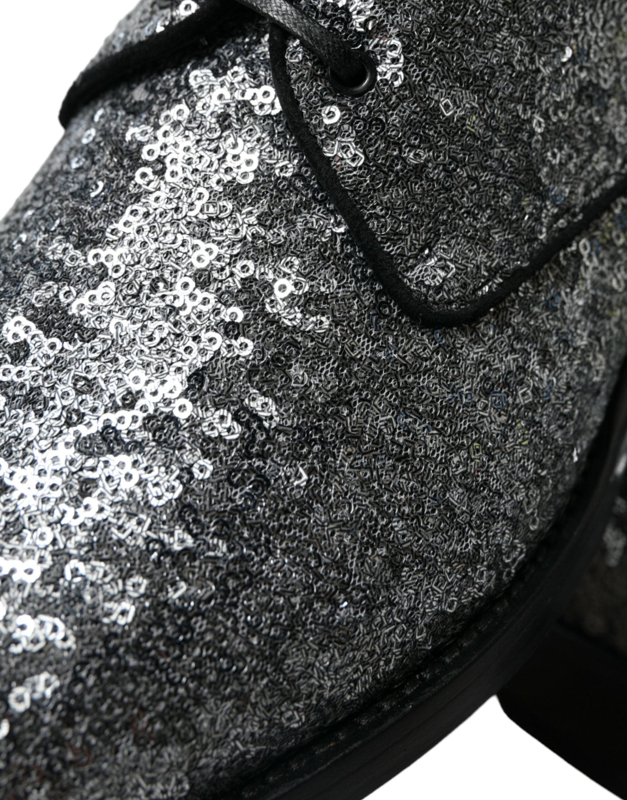 Dolce & Gabbana Silver Sequined Lace Up Men Derby Dress Shoes Dolce & Gabbana