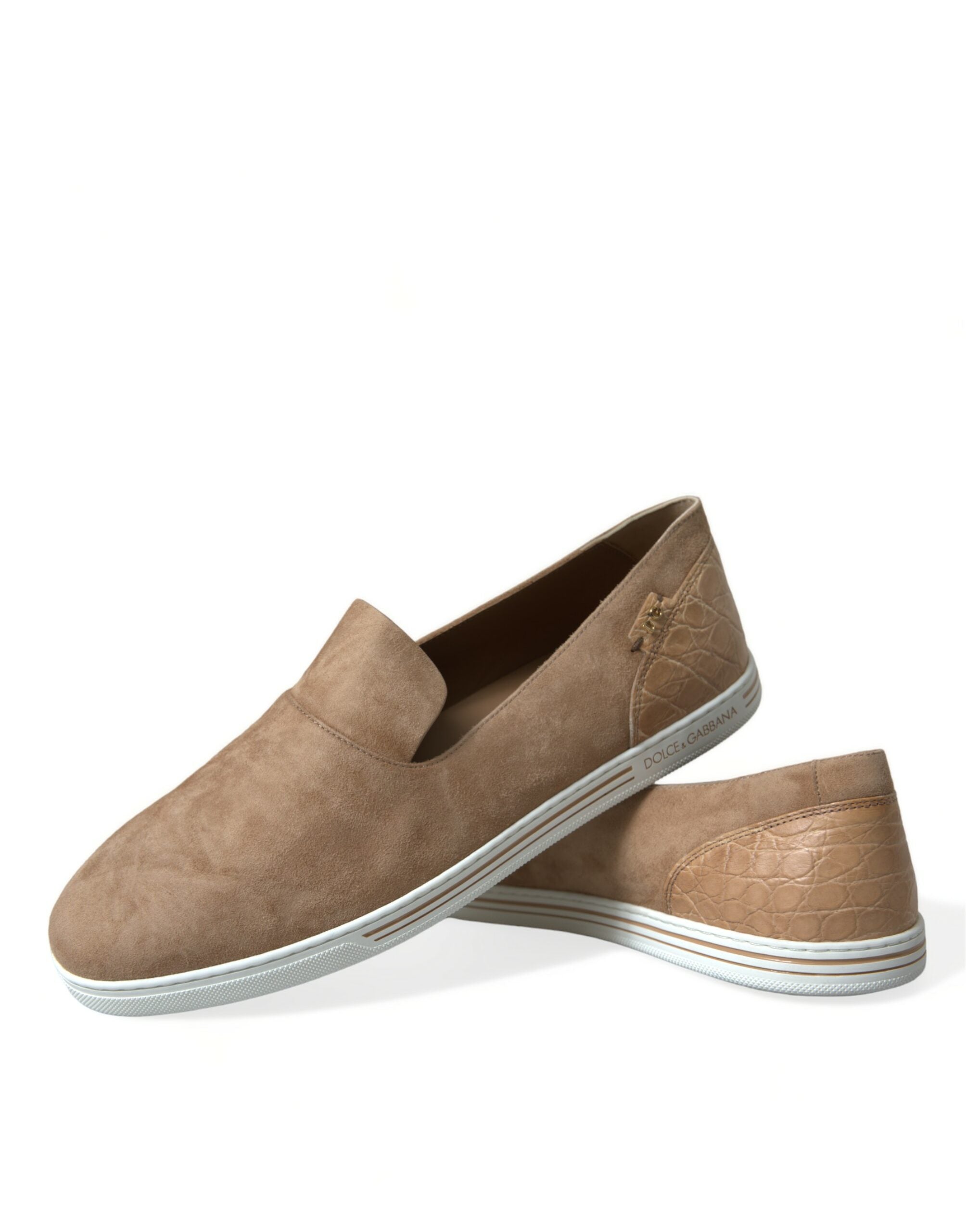 Dolce & Gabbana Beige Suede Caiman Men Loafers Slippers Shoes Dolce & Gabbana