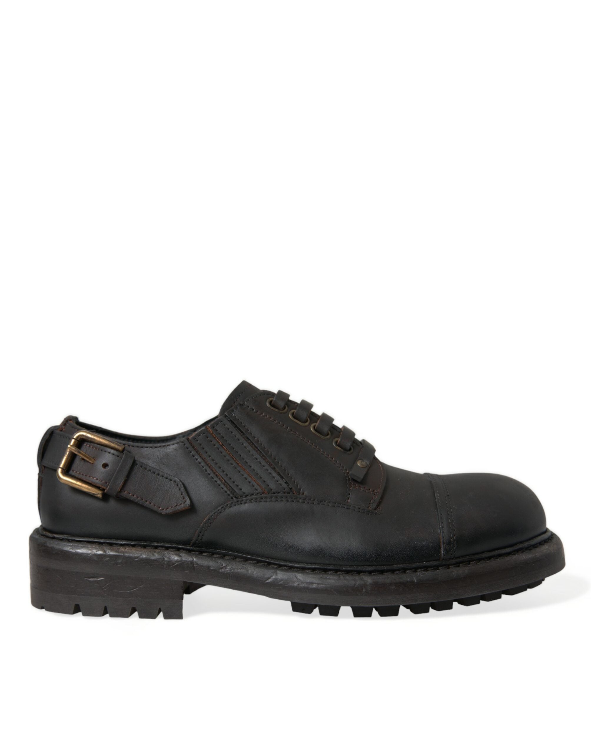 Dolce & Gabbana Brown Leather Lace Up Derby Men Dress Shoes Dolce & Gabbana