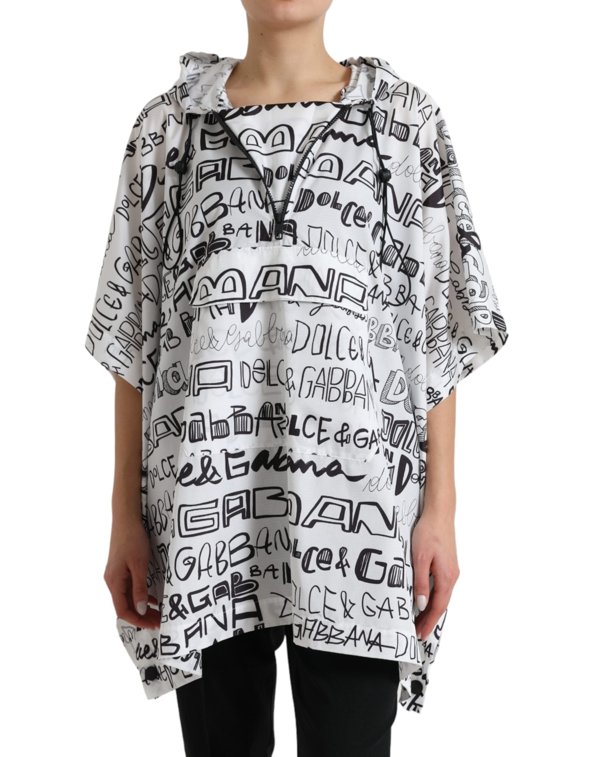 Dolce & Gabbana White Logo Print Hooded Blouson T-shirt Top Dolce & Gabbana