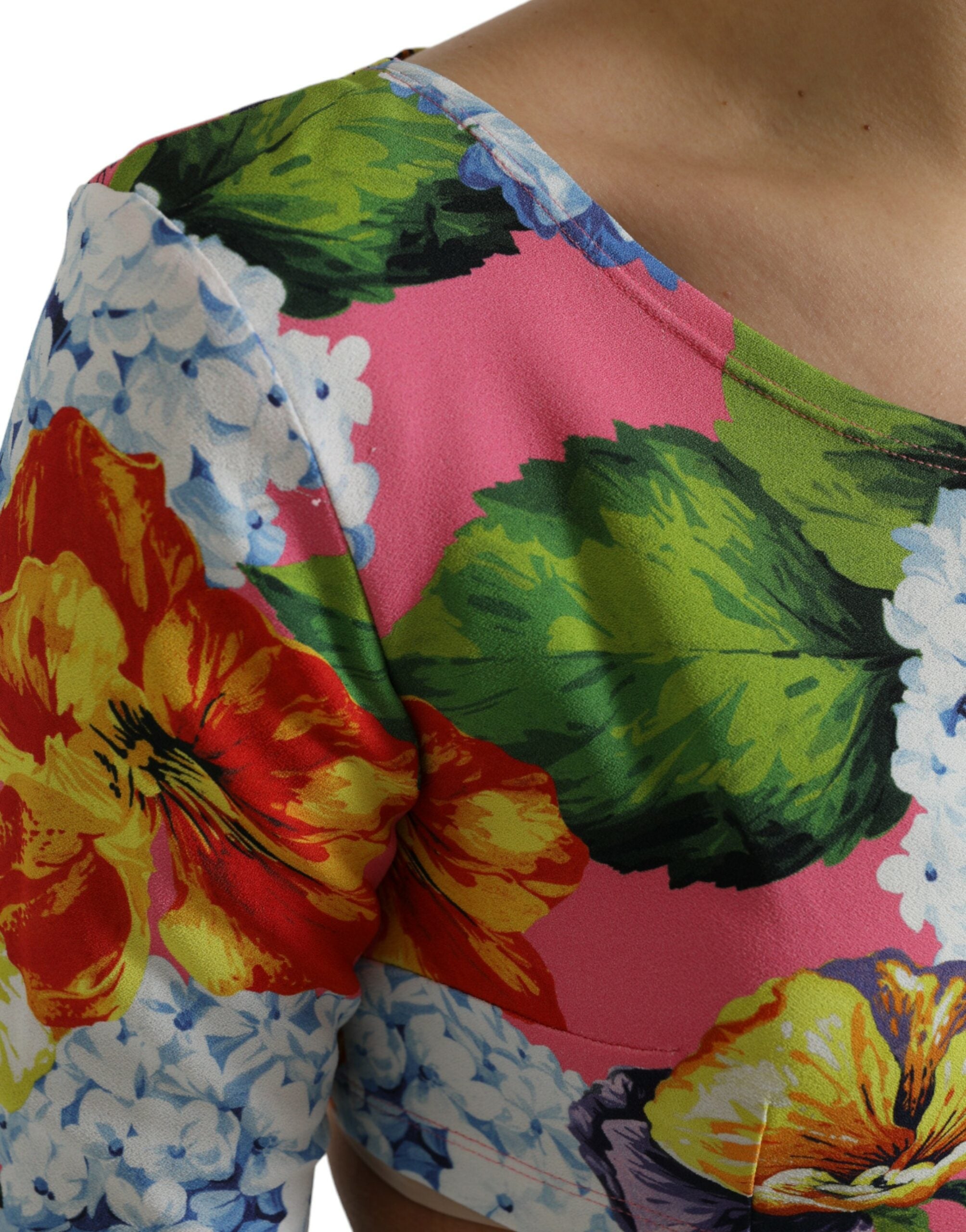 Dolce & Gabbana Multicolor Floral Long Sleeves Cropped Top Dolce & Gabbana