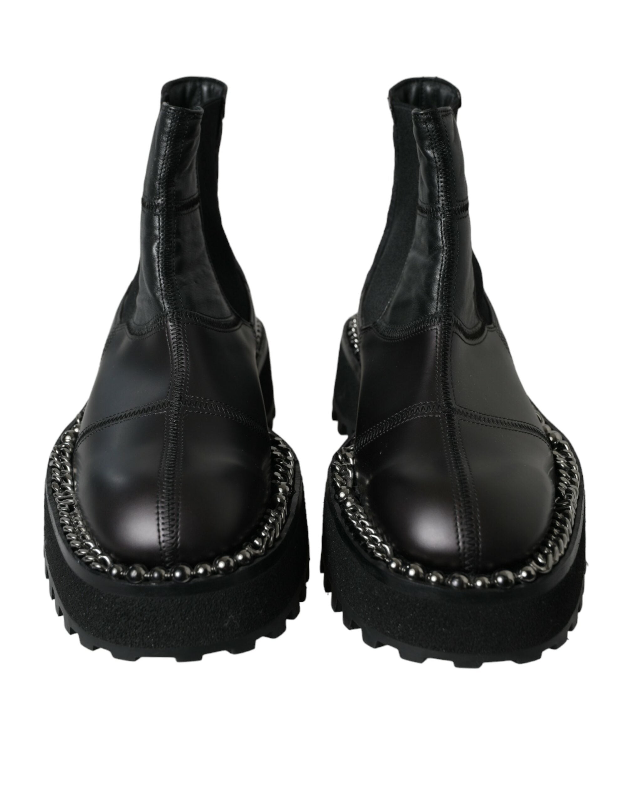 Dolce & Gabbana Black Leather Slip On Stretch Chelsea Boots Shoes Dolce & Gabbana