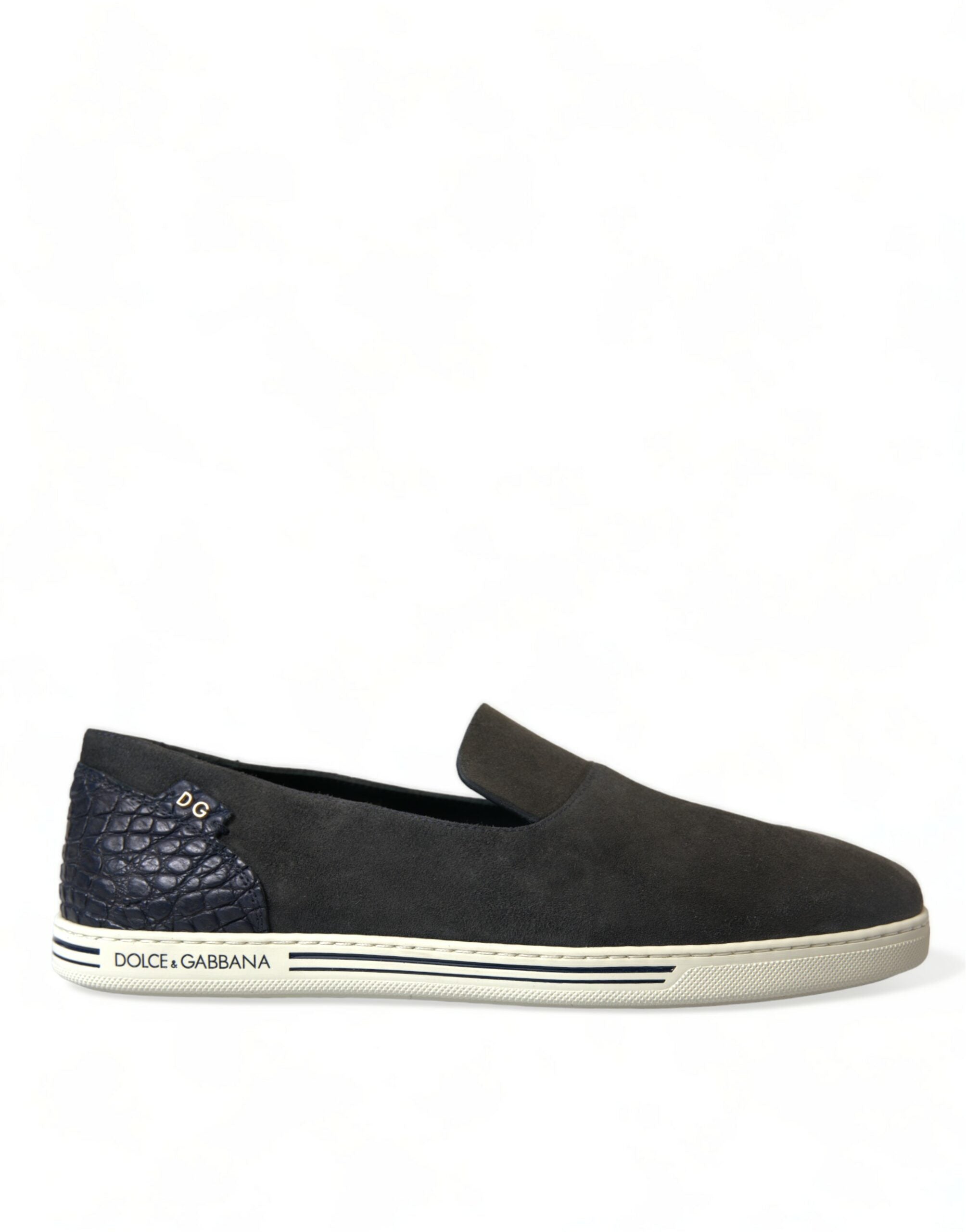 Dolce & Gabbana Blue Suede Caiman Men Loafers Slippers Shoes Dolce & Gabbana