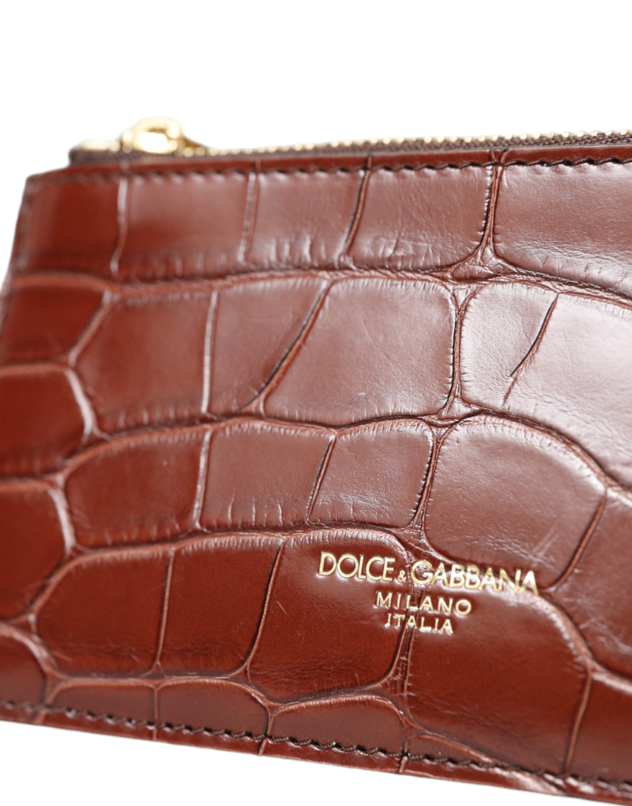 Dolce & Gabbana Brown Alligator Leather Airpods Case Coin Purse Wallet Dolce & Gabbana