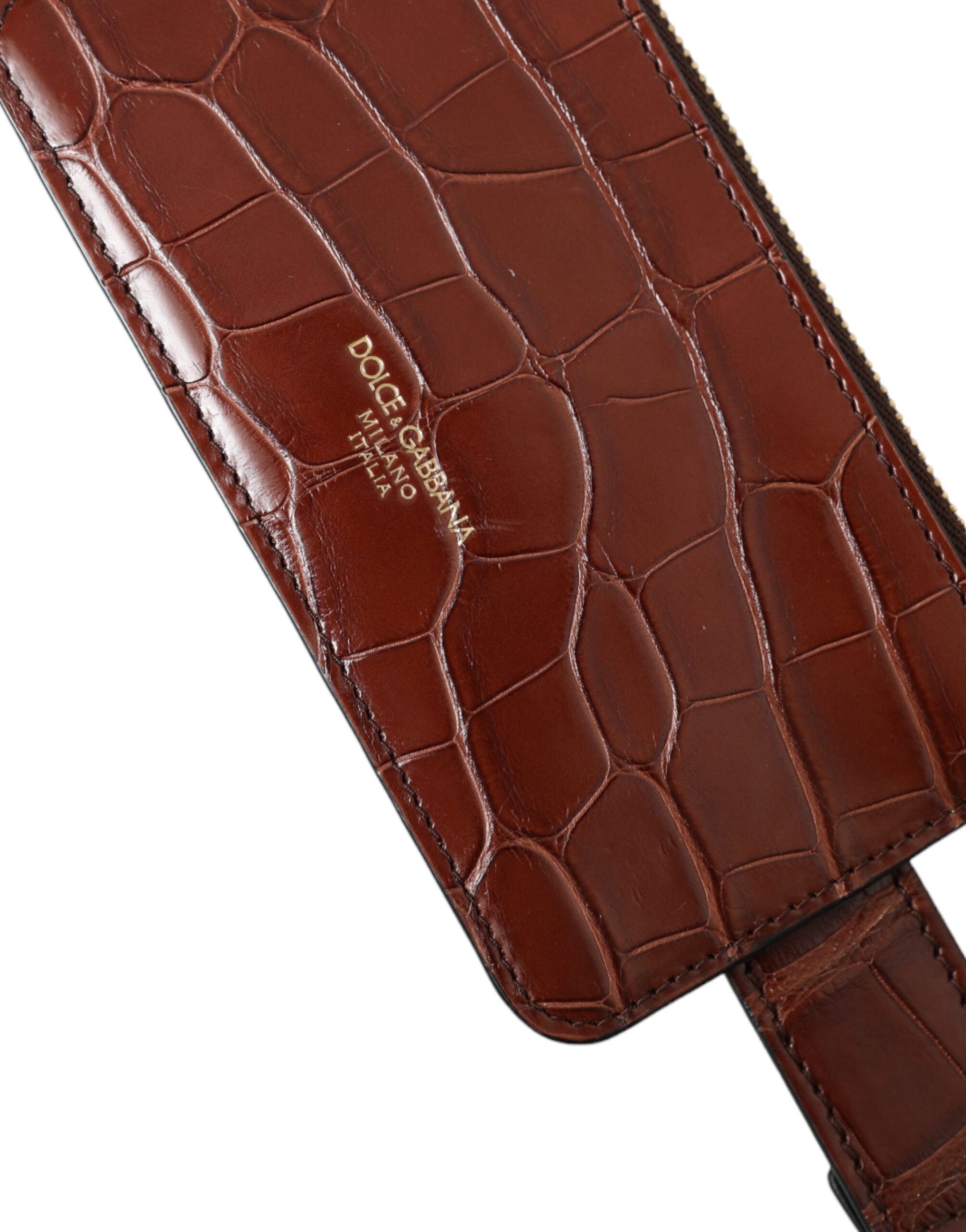 Dolce & Gabbana Brown Alligator Leather Airpods Case Coin Purse Wallet Dolce & Gabbana