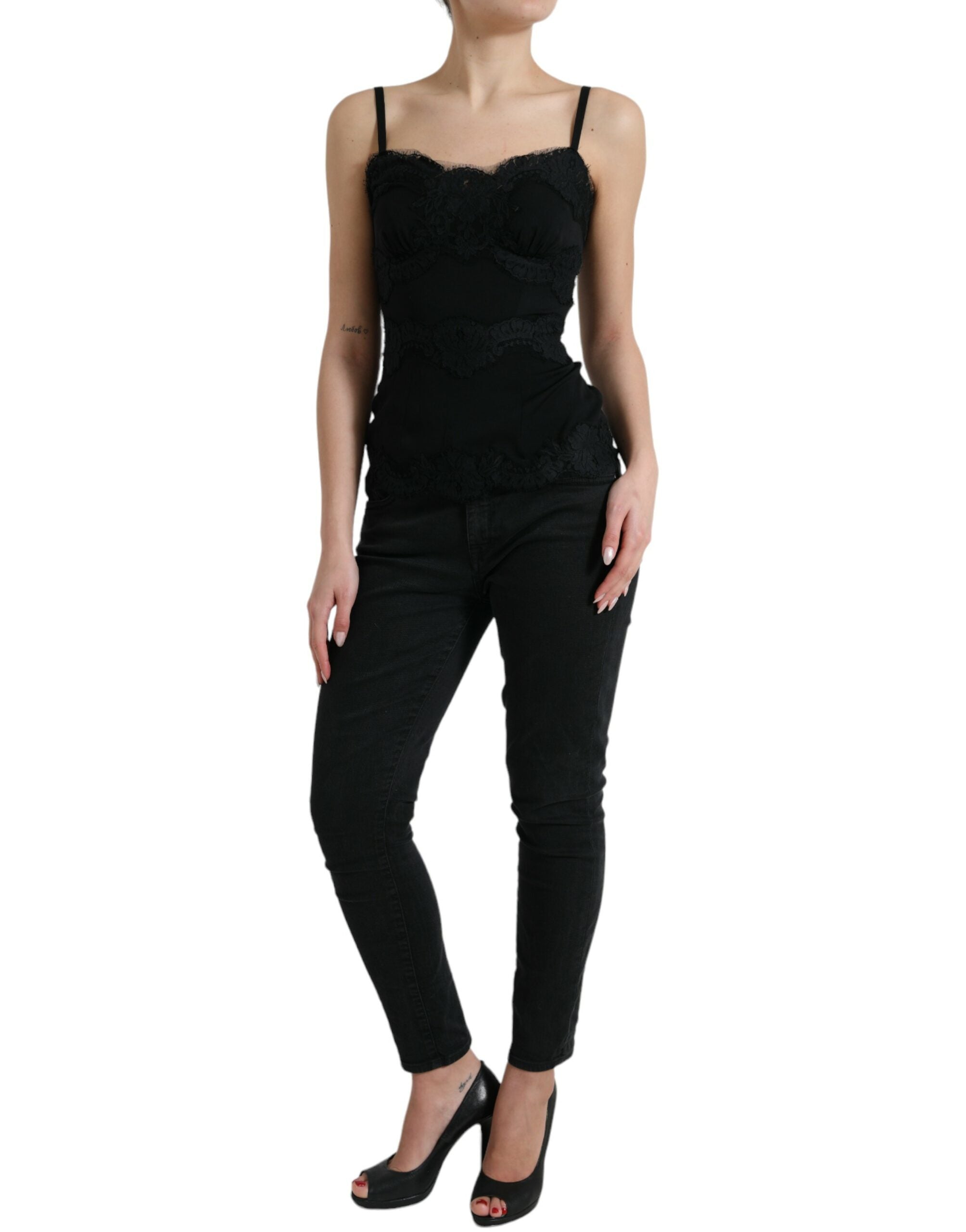 Dolce & Gabbana Black Silk Stretch Lace Sleeveless Tank Top Dolce & Gabbana