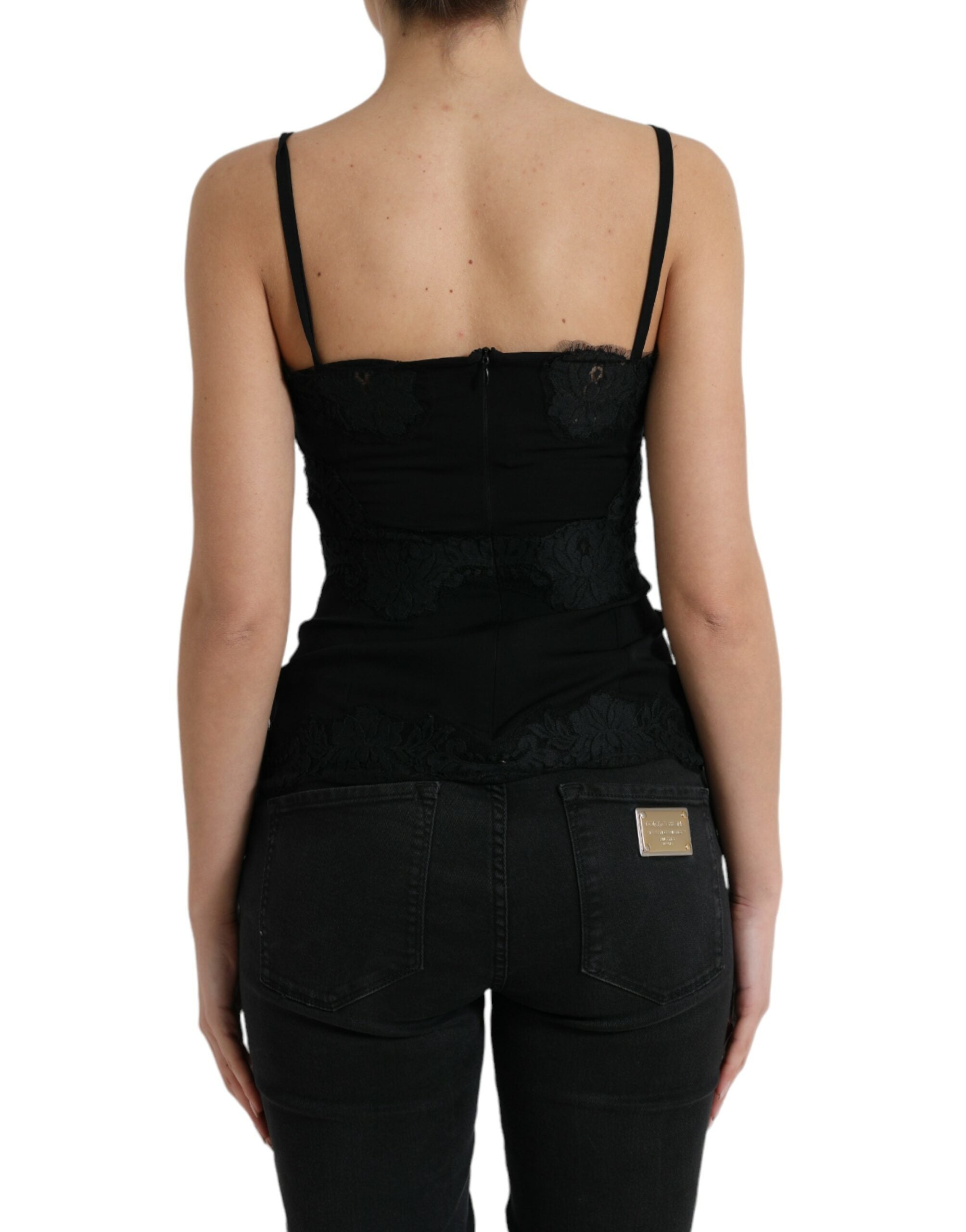 Dolce & Gabbana Black Silk Stretch Lace Sleeveless Tank Top Dolce & Gabbana